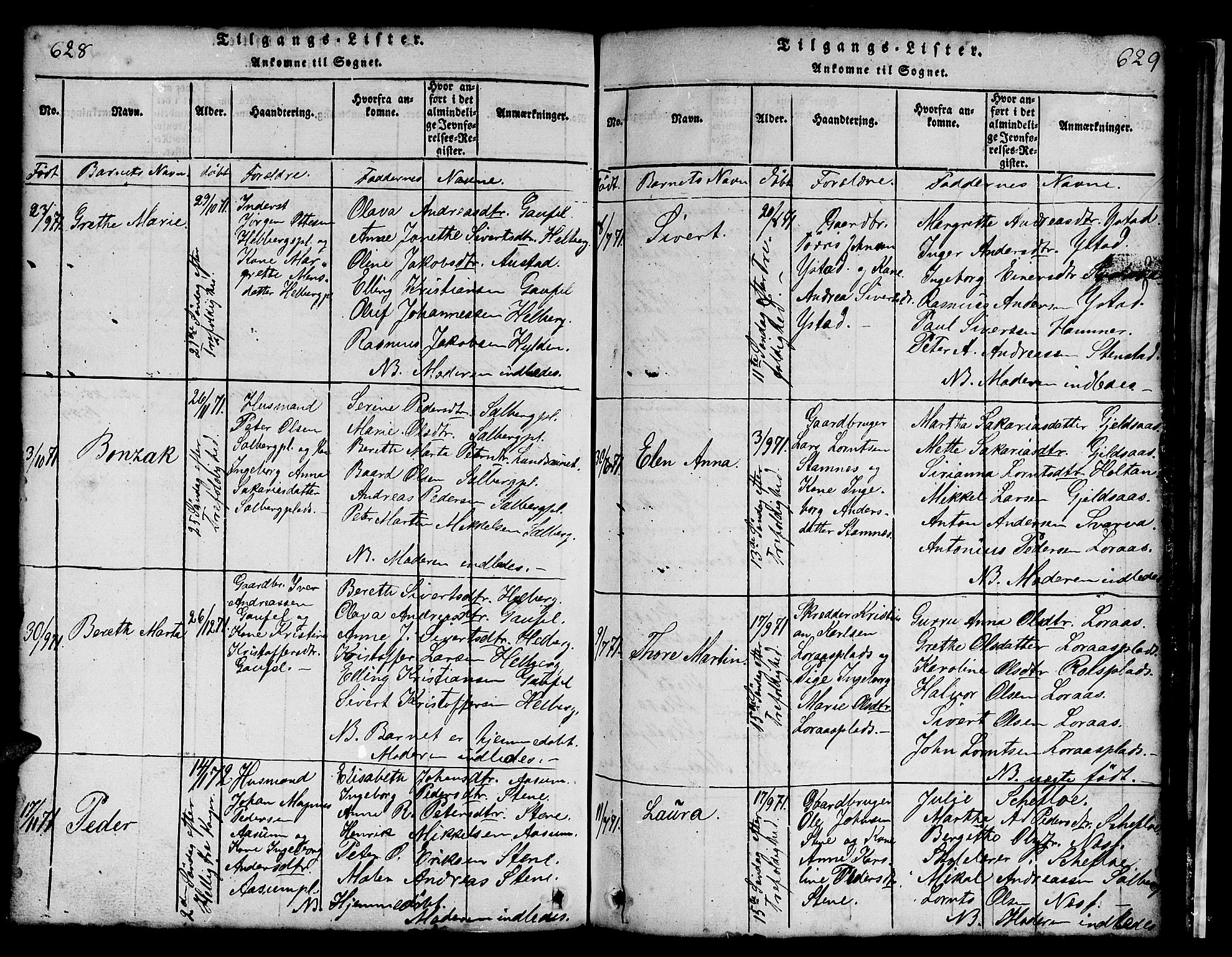 Ministerialprotokoller, klokkerbøker og fødselsregistre - Nord-Trøndelag, AV/SAT-A-1458/731/L0310: Klokkerbok nr. 731C01, 1816-1874, s. 628-629