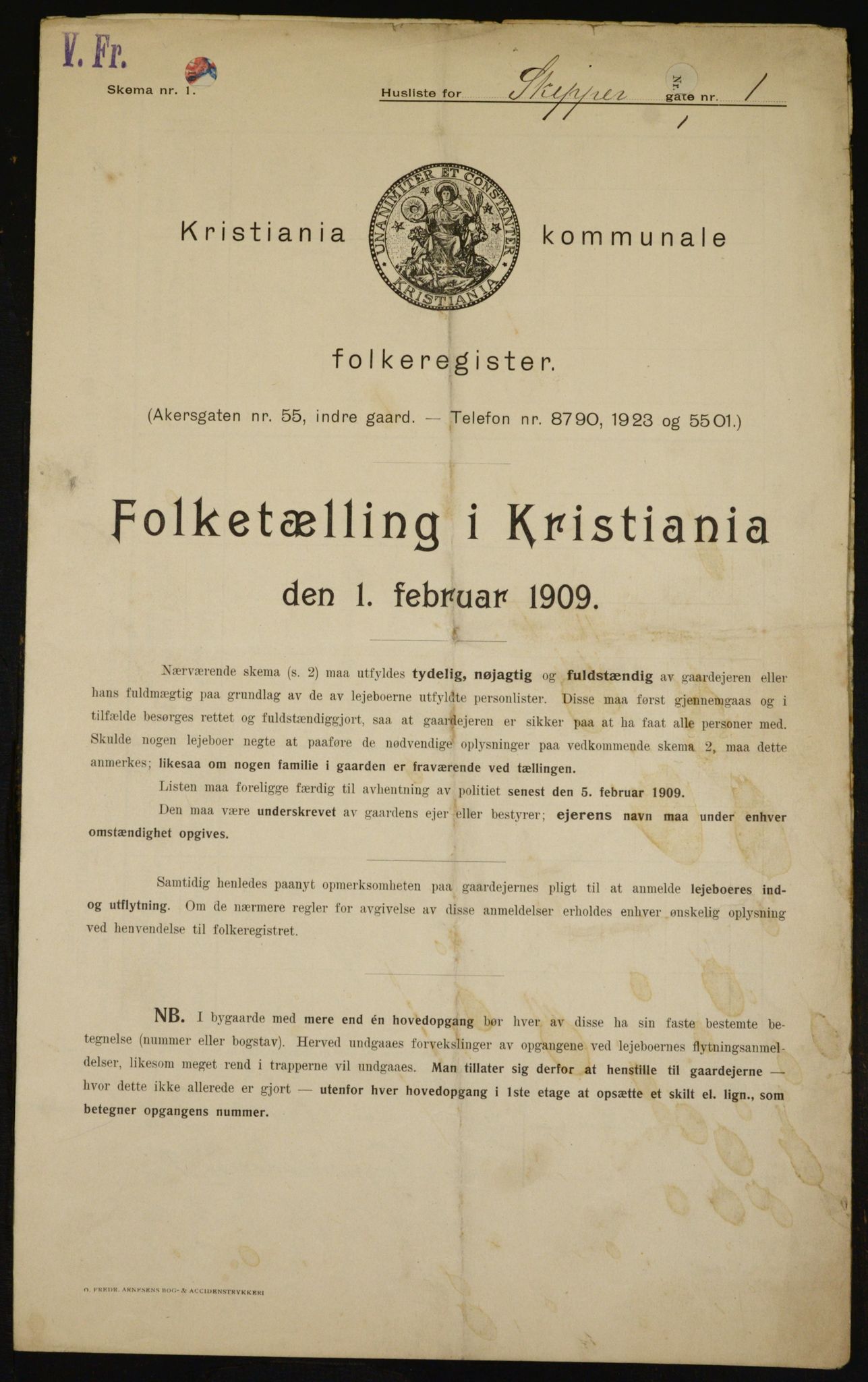 OBA, Kommunal folketelling 1.2.1909 for Kristiania kjøpstad, 1909, s. 86505