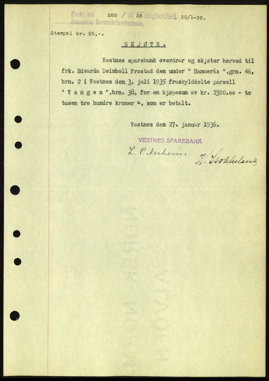 Romsdal sorenskriveri, SAT/A-4149/1/2/2C: Pantebok nr. A1, 1936-1936, Dagboknr: 265/1936