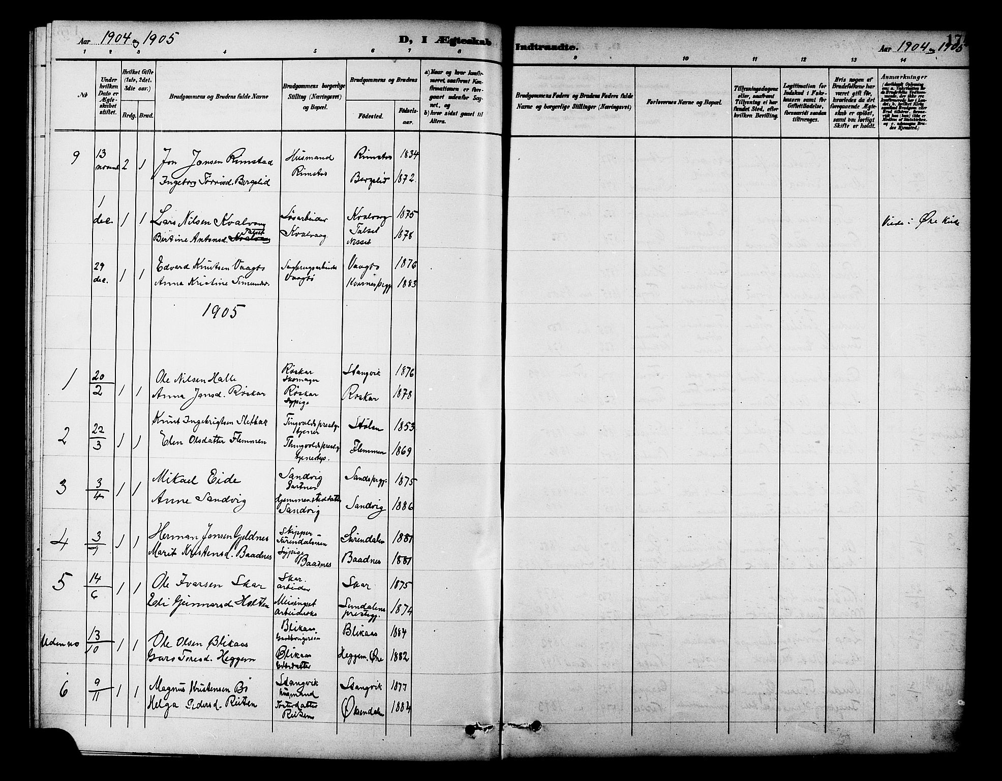 Ministerialprotokoller, klokkerbøker og fødselsregistre - Møre og Romsdal, AV/SAT-A-1454/586/L0992: Klokkerbok nr. 586C03, 1892-1909, s. 174