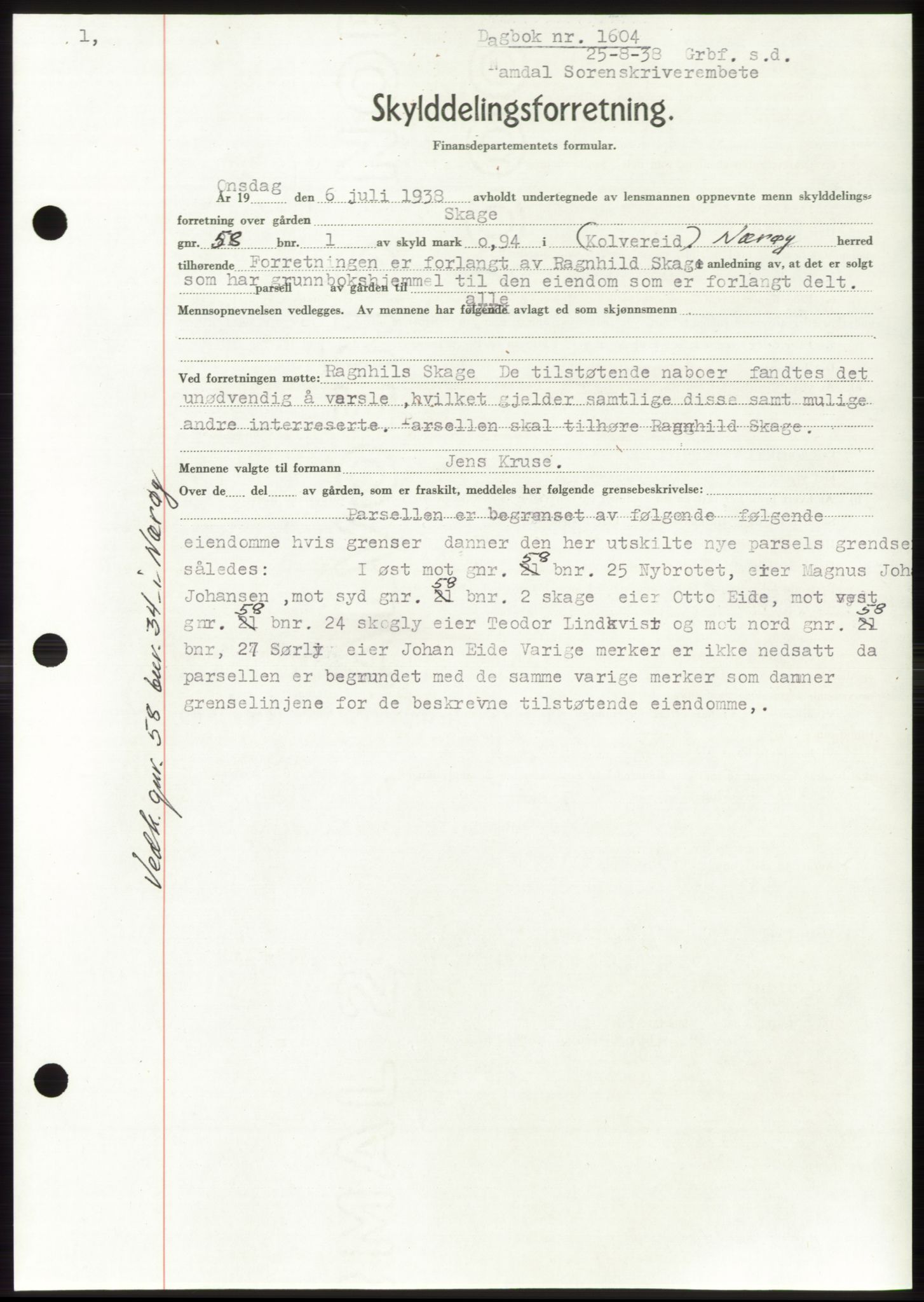 Namdal sorenskriveri, SAT/A-4133/1/2/2C: Pantebok nr. -, 1937-1939, Tingl.dato: 25.08.1938
