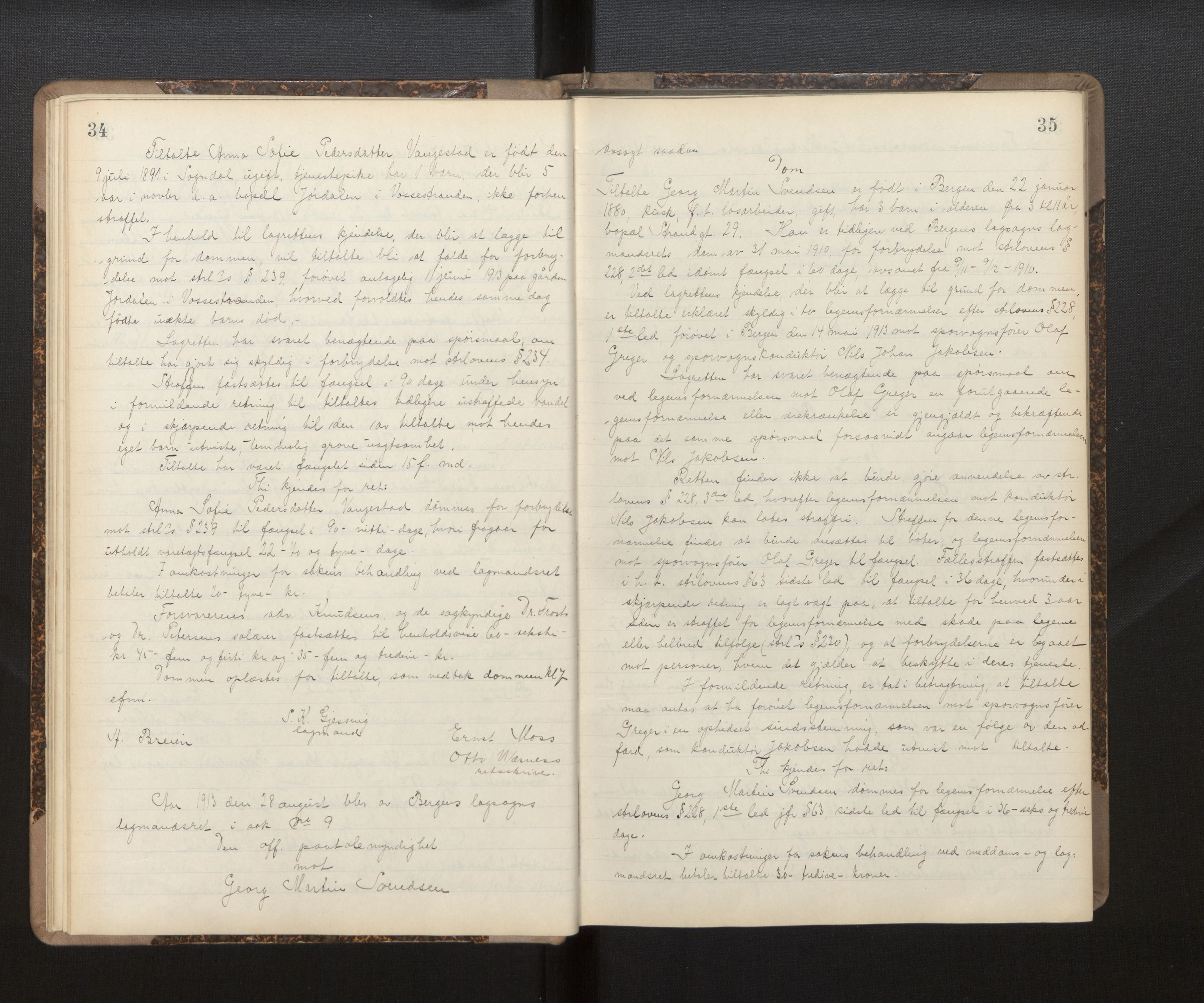 Gulating lagmannsrett, AV/SAB-A-60201/D/Da/L0005: Domsprotokoll for straffesaker - Gula- og Frostating lagdømme, 1912-1918, s. 34-35
