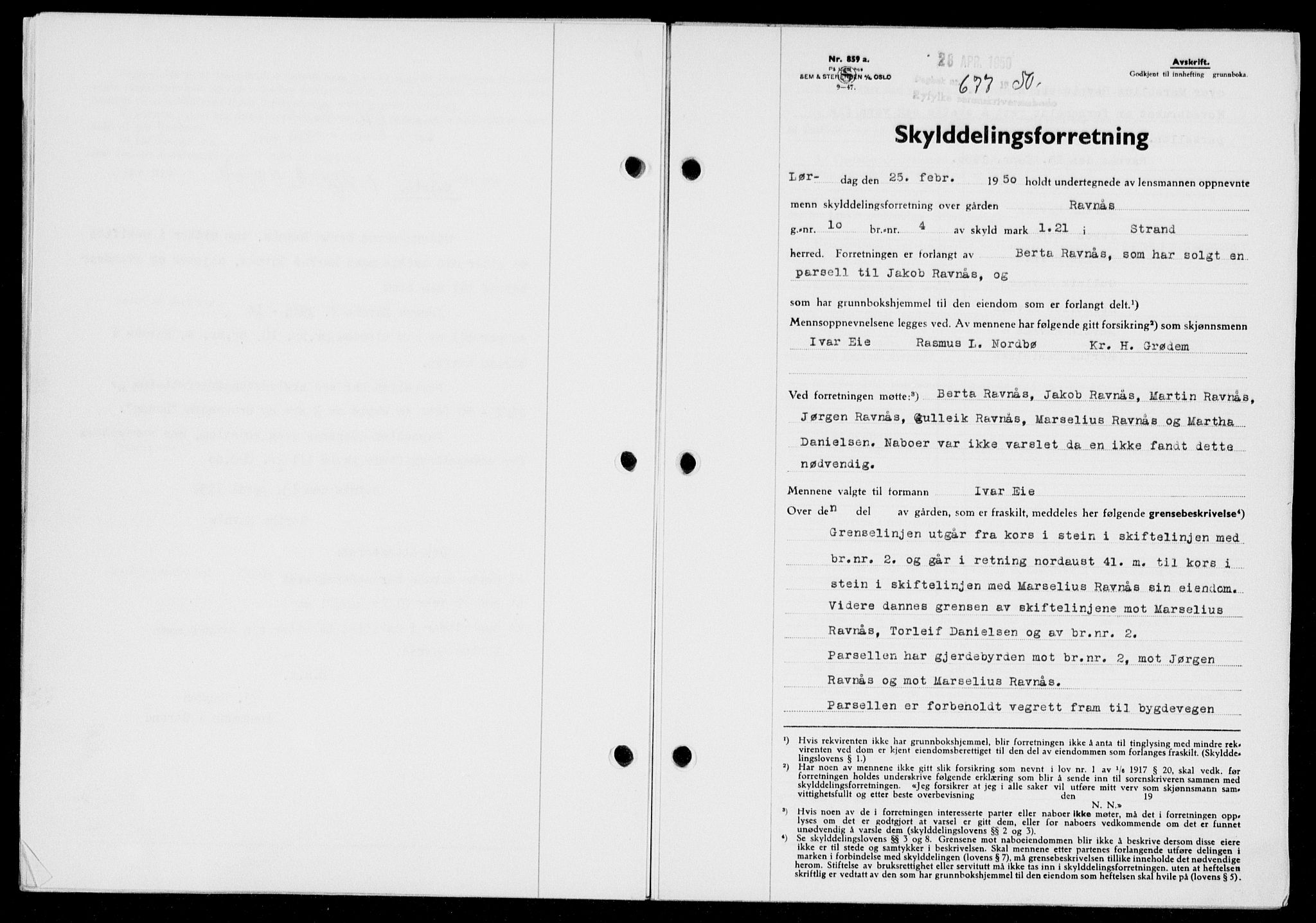 Ryfylke tingrett, SAST/A-100055/001/II/IIB/L0109: Pantebok nr. 88, 1950-1950, Dagboknr: 677/1950