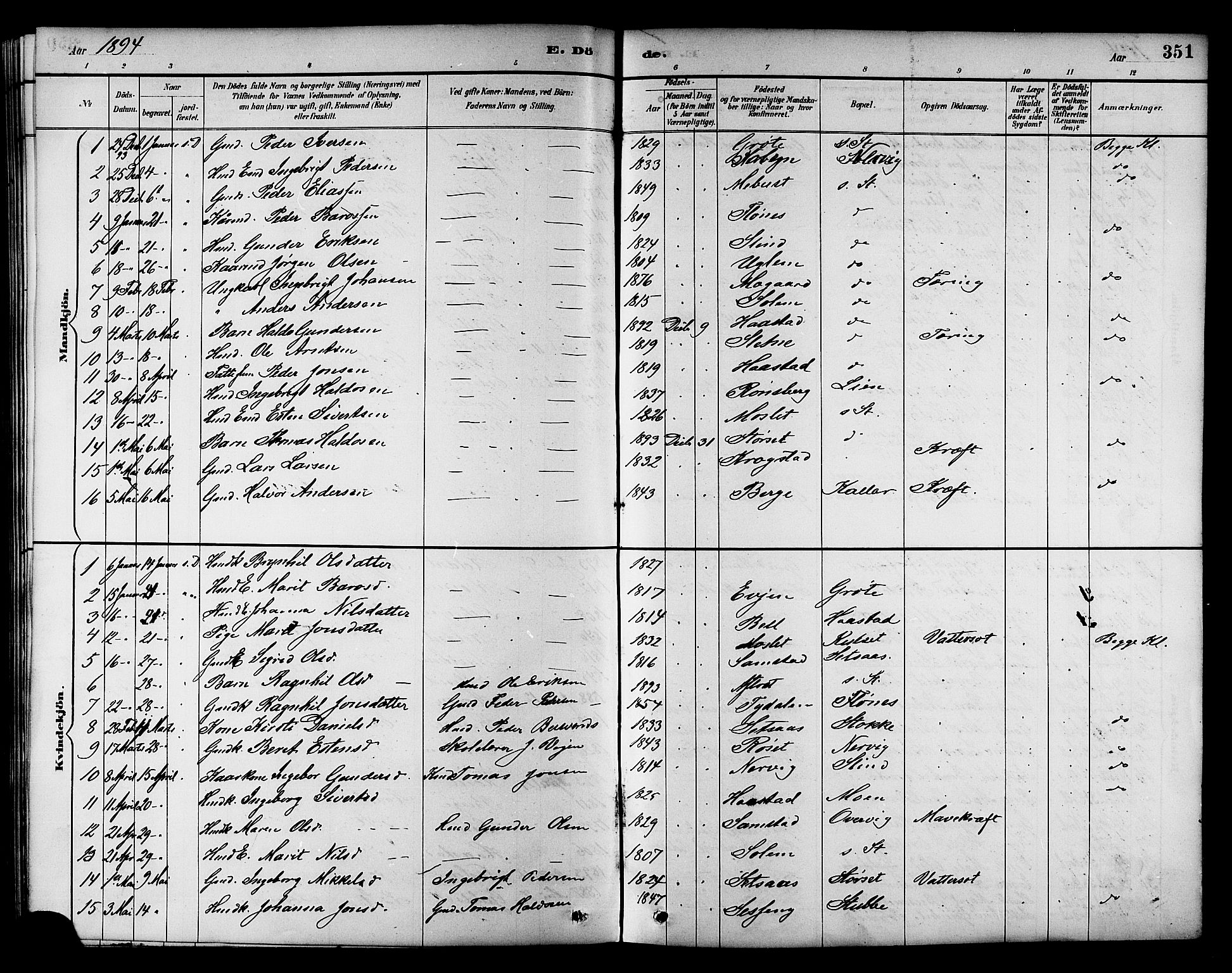 Ministerialprotokoller, klokkerbøker og fødselsregistre - Sør-Trøndelag, SAT/A-1456/695/L1157: Klokkerbok nr. 695C08, 1889-1913, s. 351