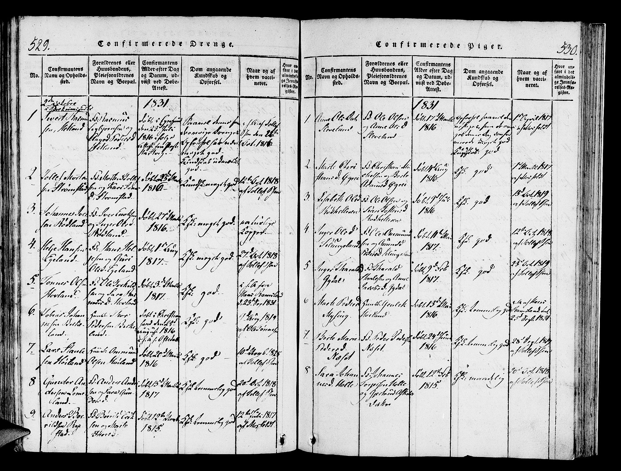 Helleland sokneprestkontor, AV/SAST-A-101810: Ministerialbok nr. A 4, 1815-1834, s. 529-530