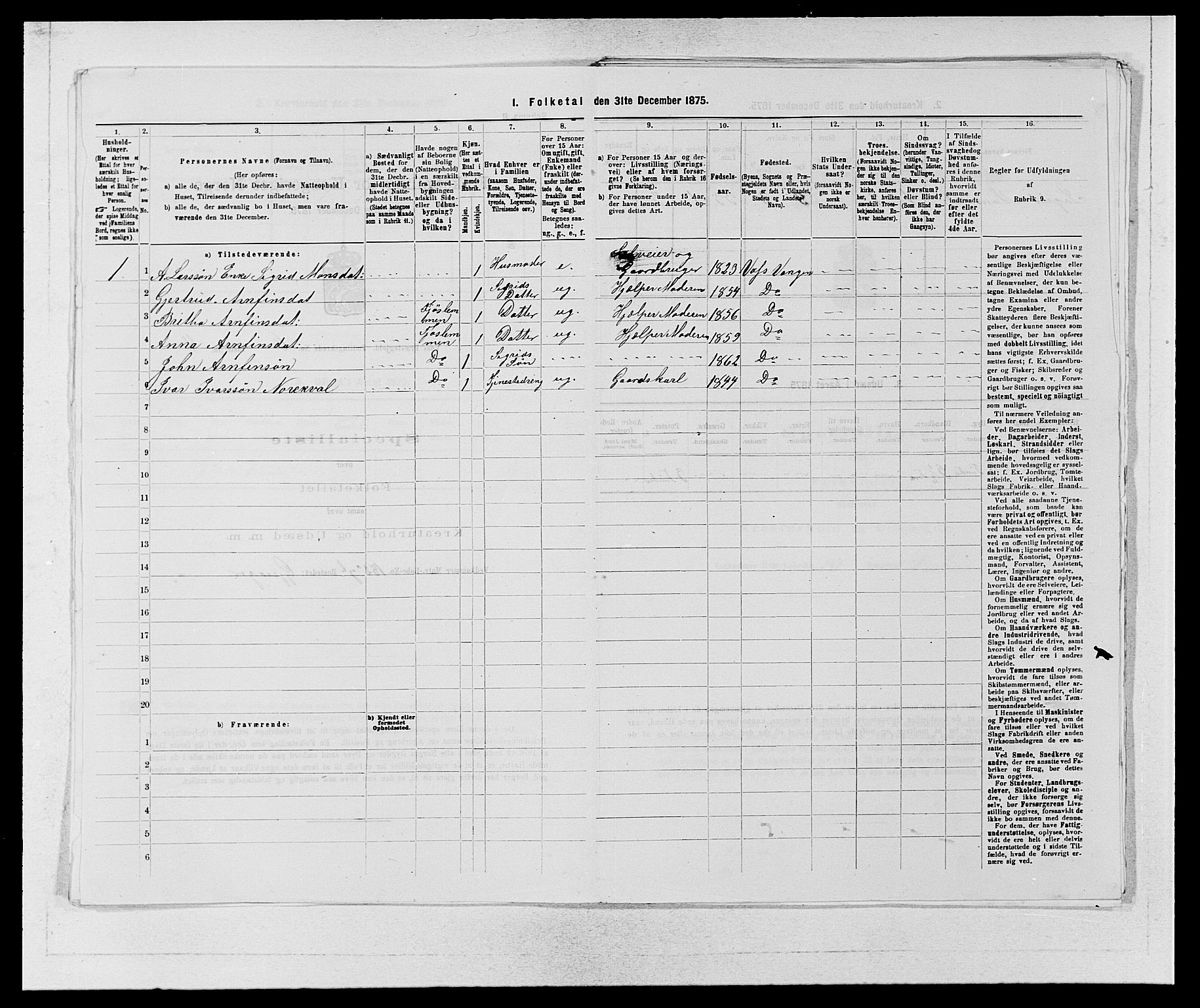 SAB, Folketelling 1875 for 1235P Voss prestegjeld, 1875, s. 708