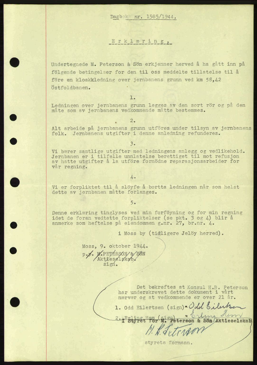 Moss sorenskriveri, SAO/A-10168: Pantebok nr. A13, 1944-1945, Dagboknr: 1585/1944