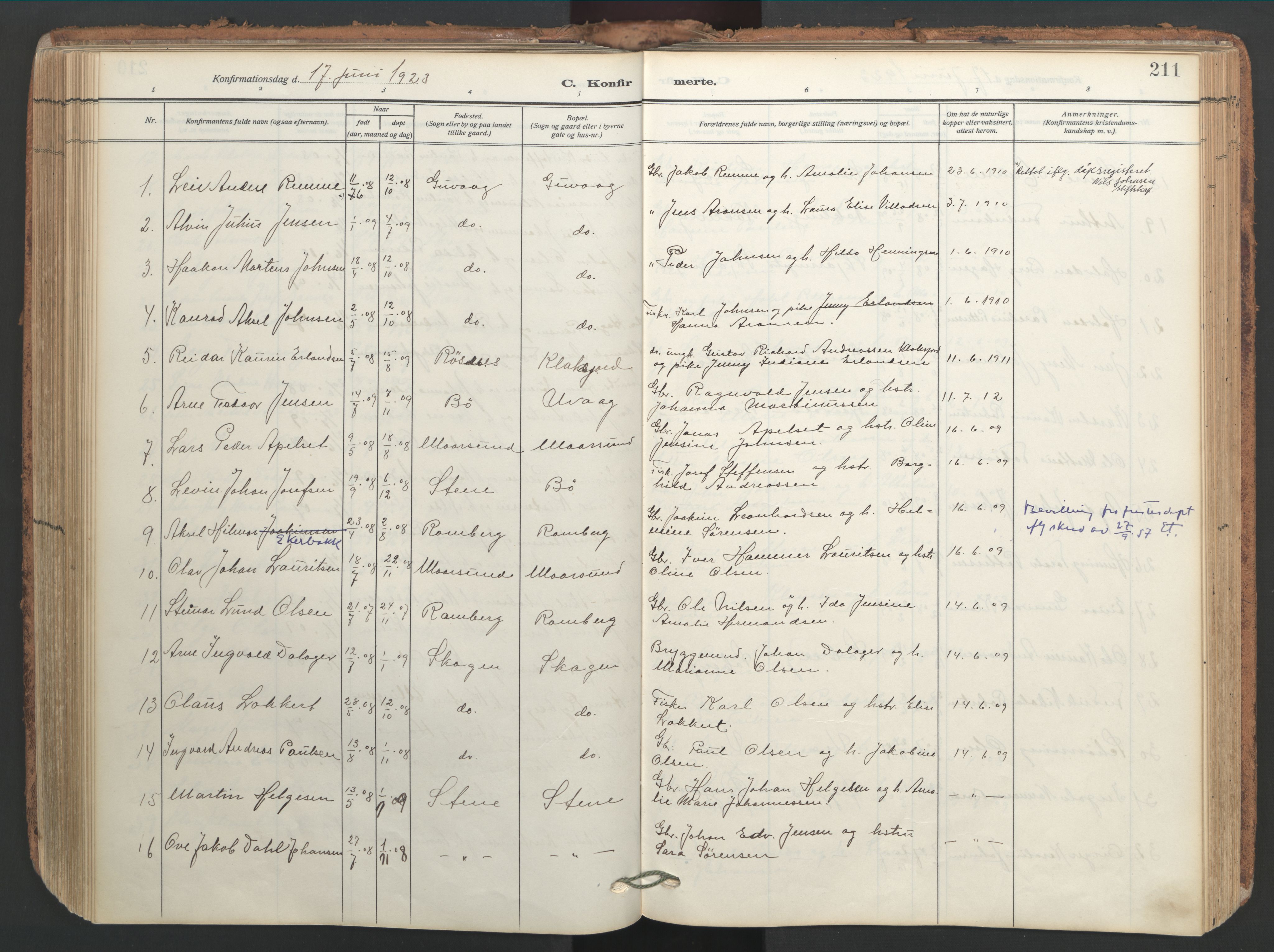 Ministerialprotokoller, klokkerbøker og fødselsregistre - Nordland, AV/SAT-A-1459/891/L1306: Ministerialbok nr. 891A11, 1911-1927, s. 211