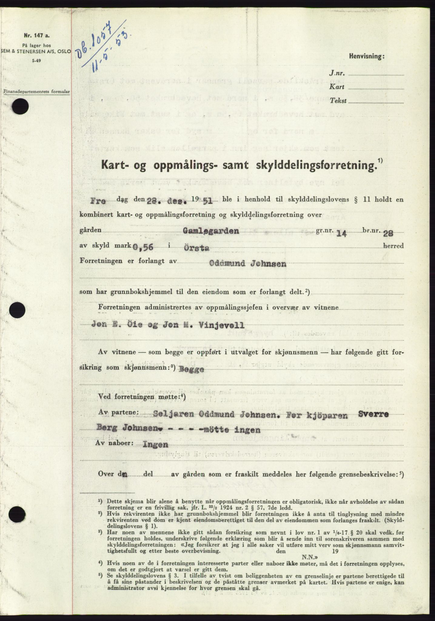 Søre Sunnmøre sorenskriveri, SAT/A-4122/1/2/2C/L0094: Pantebok nr. 20A, 1953-1953, Dagboknr: 1057/1953