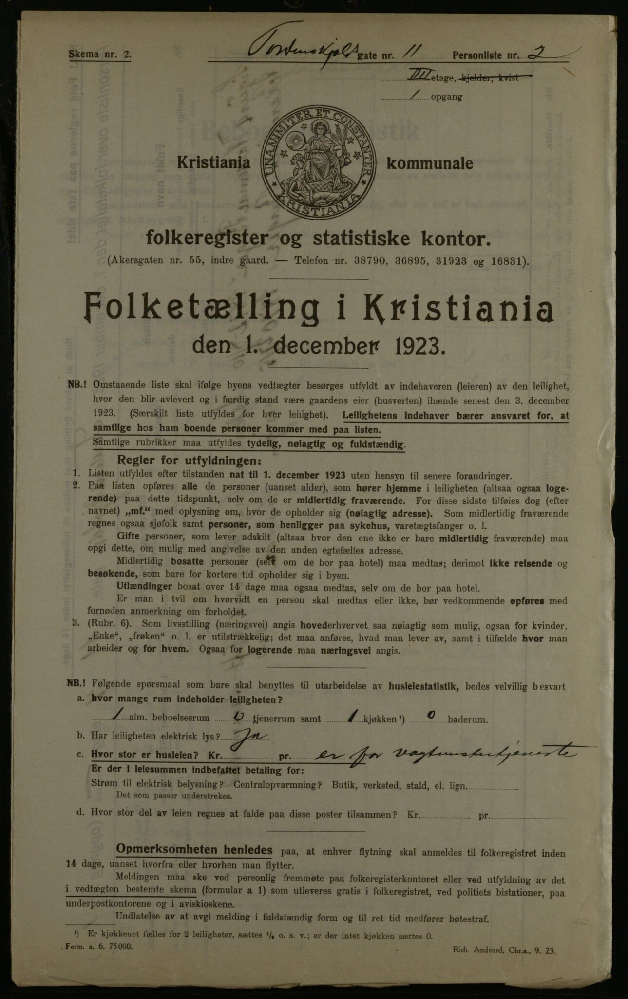 OBA, Kommunal folketelling 1.12.1923 for Kristiania, 1923, s. 125588