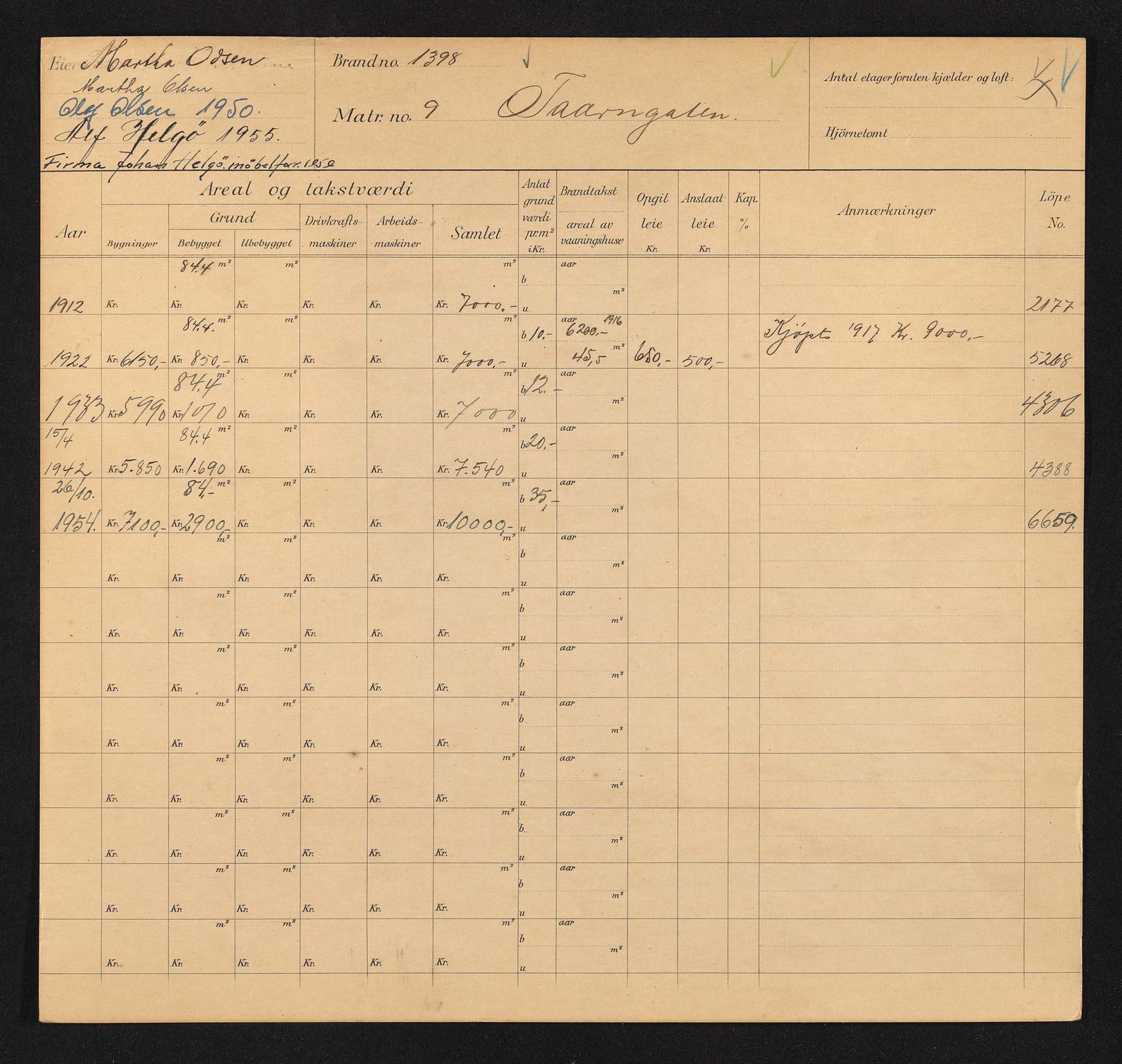 Stavanger kommune. Skattetakstvesenet, BYST/A-0440/F/Fa/Faa/L0044/0001: Skattetakstkort / Tårngata 1 - 51