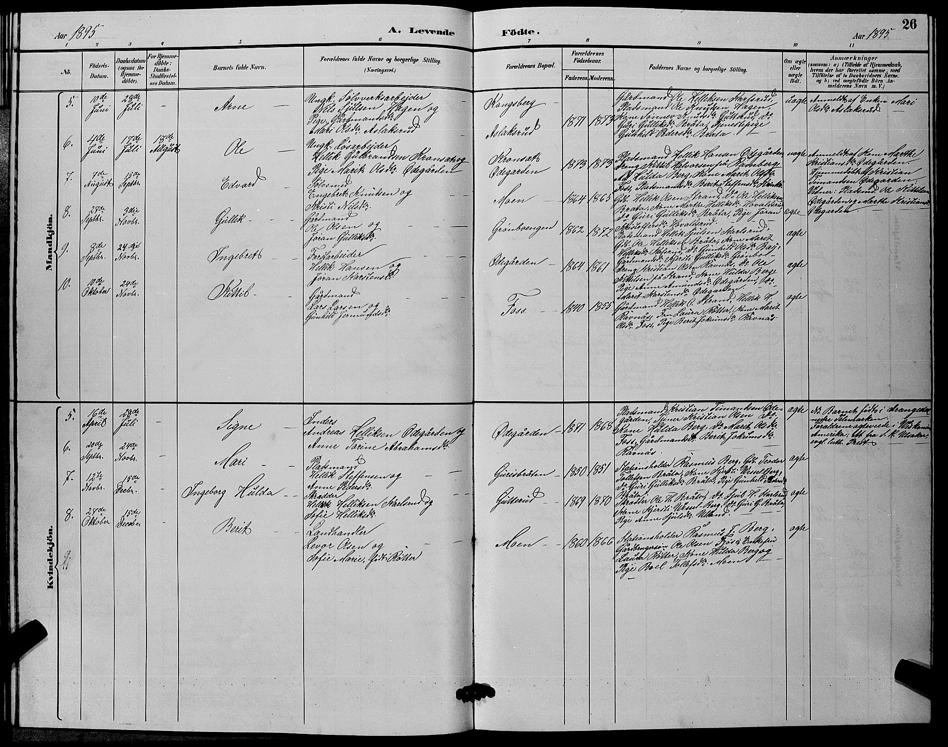 Flesberg kirkebøker, SAKO/A-18/G/Ga/L0004: Klokkerbok nr. I 4 /2, 1890-1898, s. 26