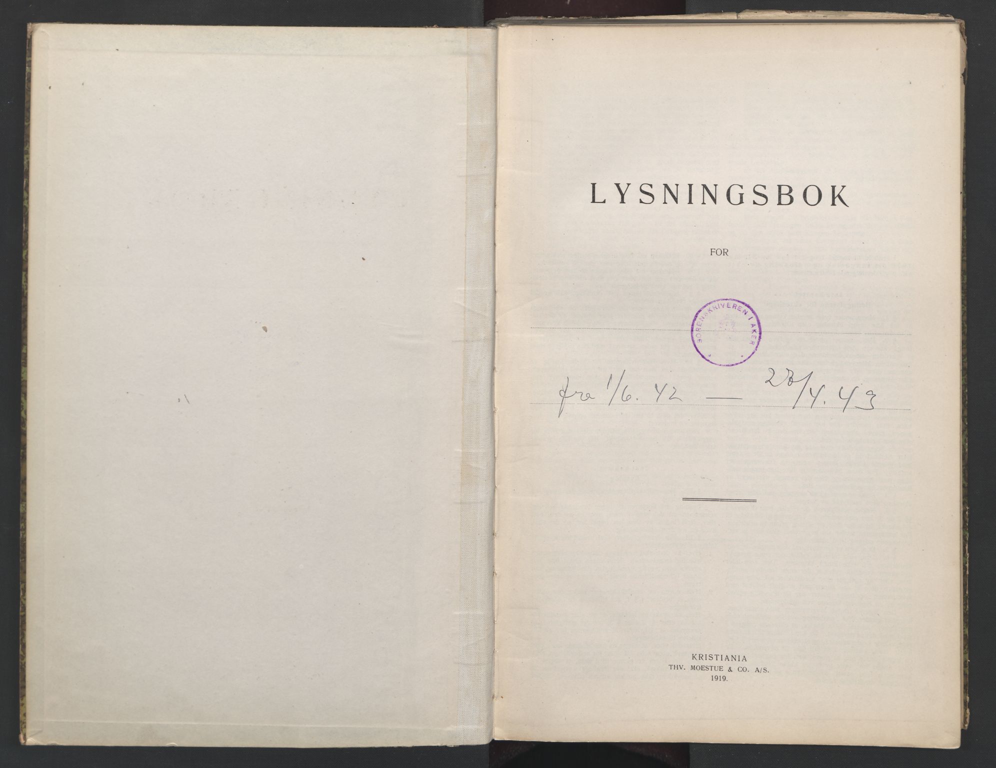 Aker sorenskriveri, AV/SAO-A-10895/L/Lb/L0002: Lysningsbok, 1942-1943