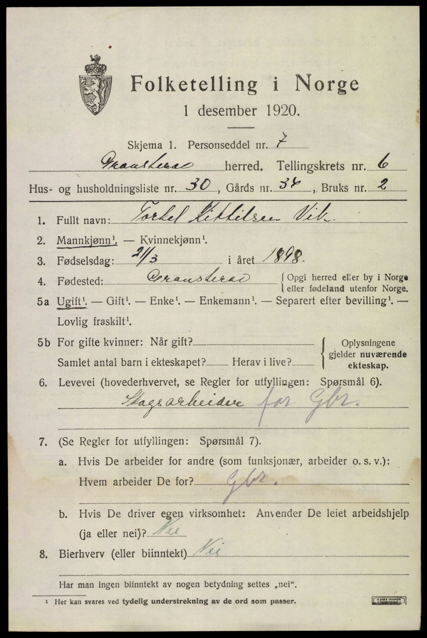SAKO, Folketelling 1920 for 0824 Gransherad herred, 1920, s. 2690