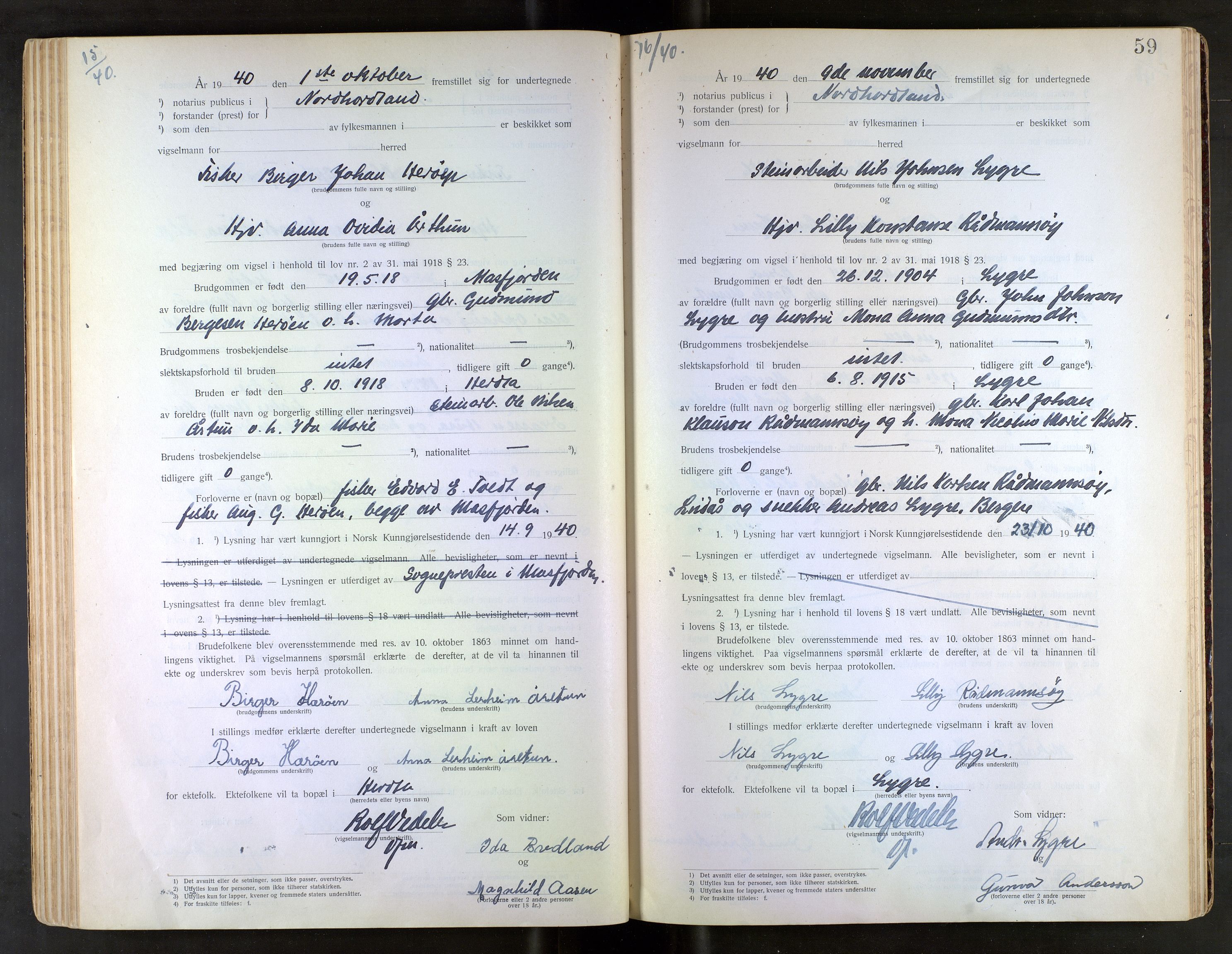 Nordhordland sorenskrivar, AV/SAB-A-2901/1/M/Mb/Mba/L0001: Vigselbøker, 1921-1942, s. 59