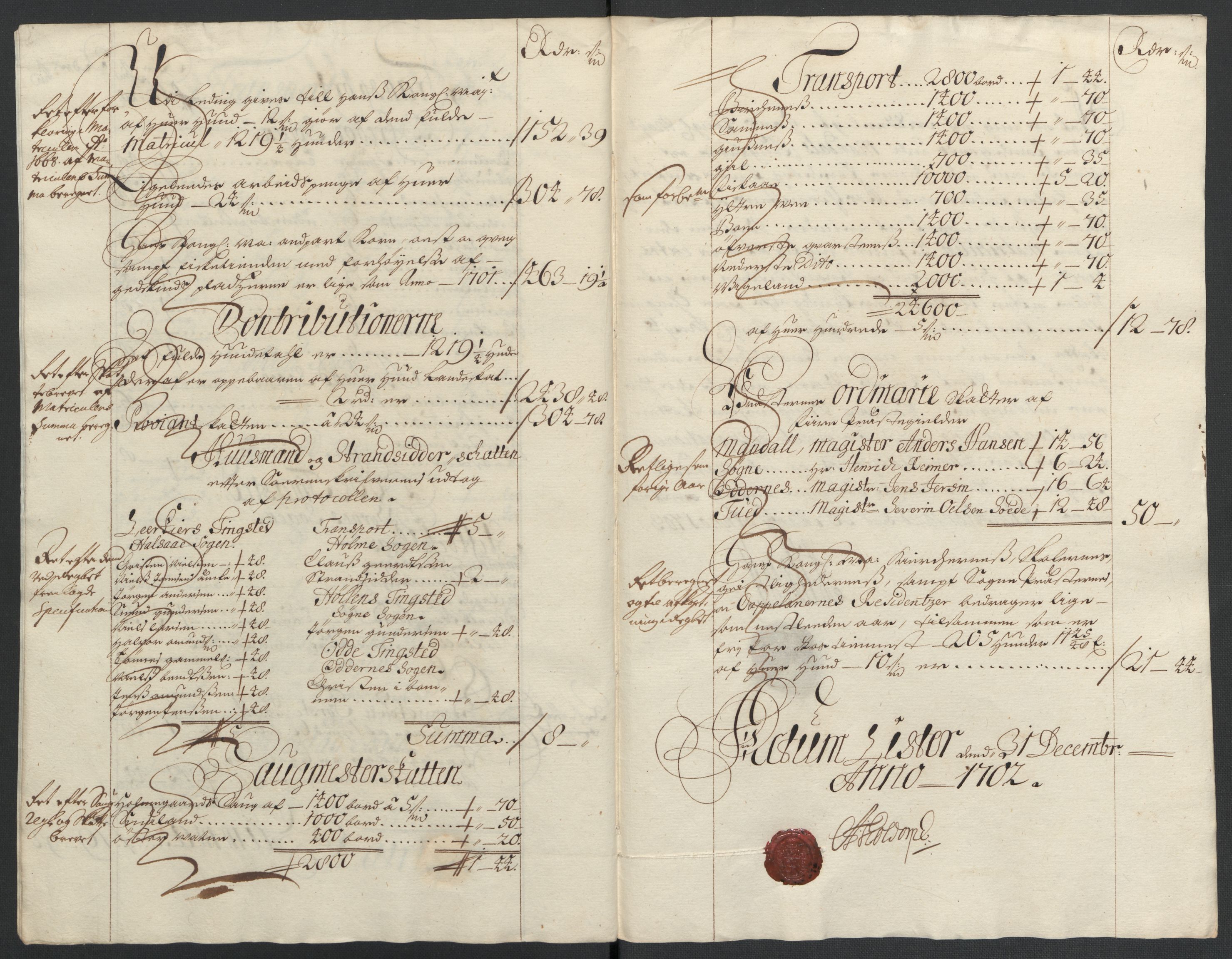 Rentekammeret inntil 1814, Reviderte regnskaper, Fogderegnskap, AV/RA-EA-4092/R43/L2549: Fogderegnskap Lista og Mandal, 1701-1702, s. 263