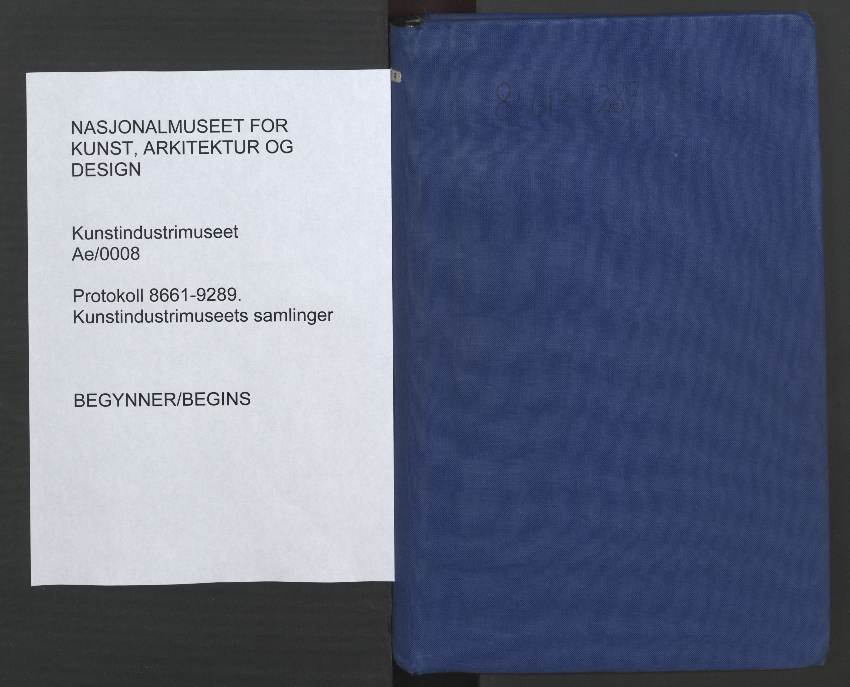 Kunstindustrimuseet i Oslo, NMFK/KIM-1001/A/Ae/L0008: Protokoll 8661-9289. Kunstindustrimuseets samlinger, 1876-1961