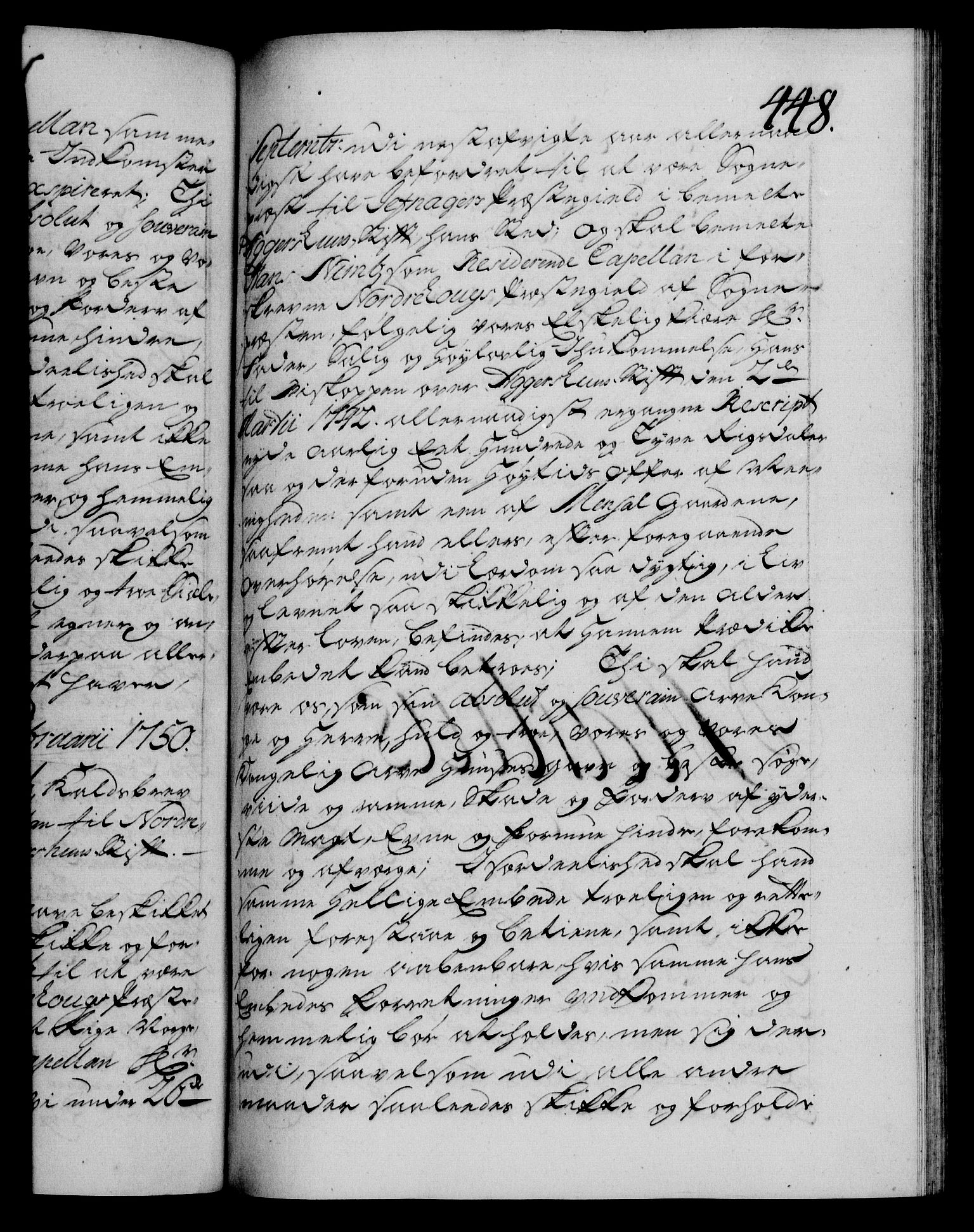 Danske Kanselli 1572-1799, RA/EA-3023/F/Fc/Fca/Fcaa/L0036: Norske registre, 1749-1750, s. 448a
