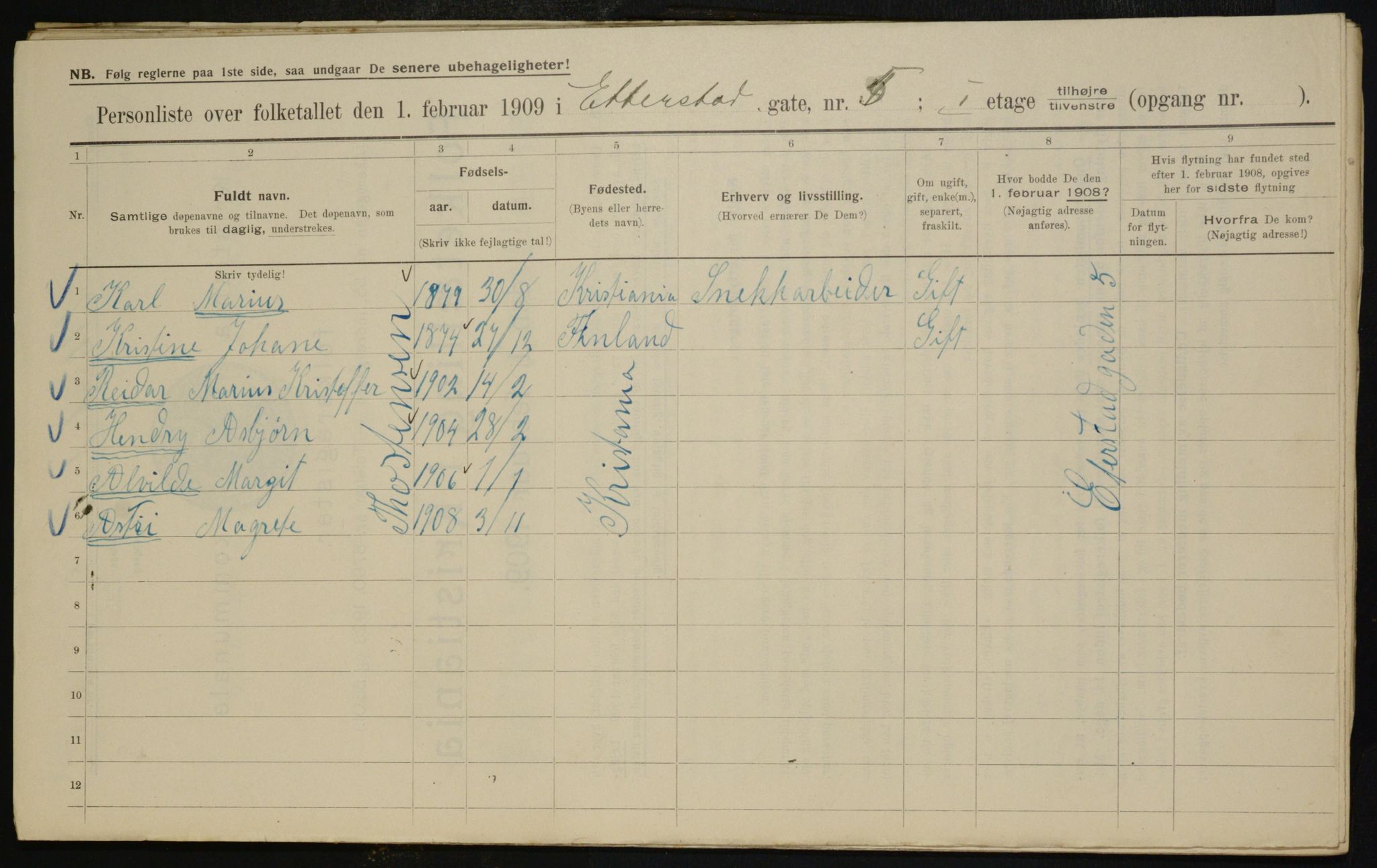 OBA, Kommunal folketelling 1.2.1909 for Kristiania kjøpstad, 1909, s. 20194