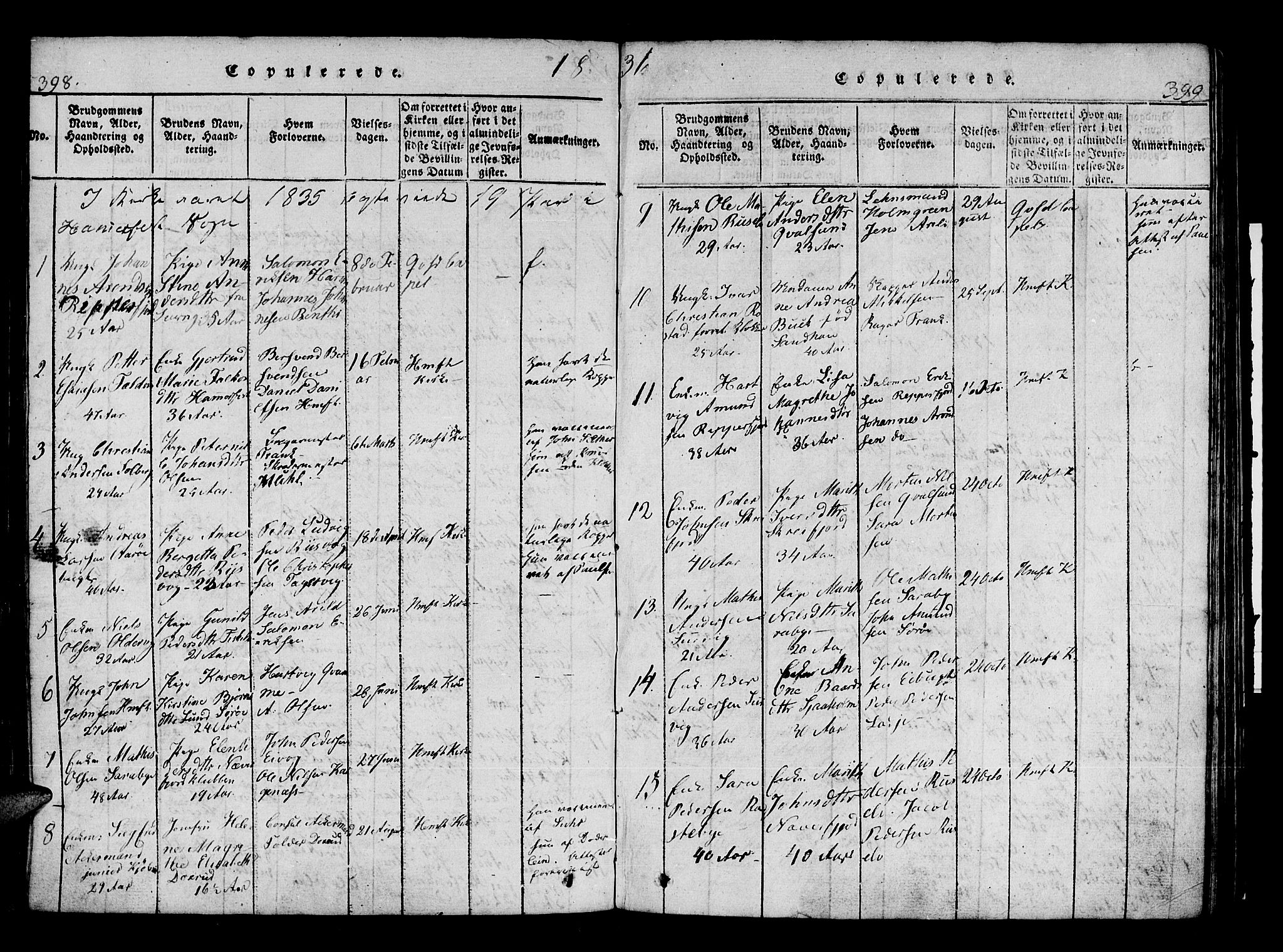 Hammerfest sokneprestkontor, AV/SATØ-S-1347/H/Ha/L0003.kirke: Ministerialbok nr. 3, 1821-1842, s. 398-399