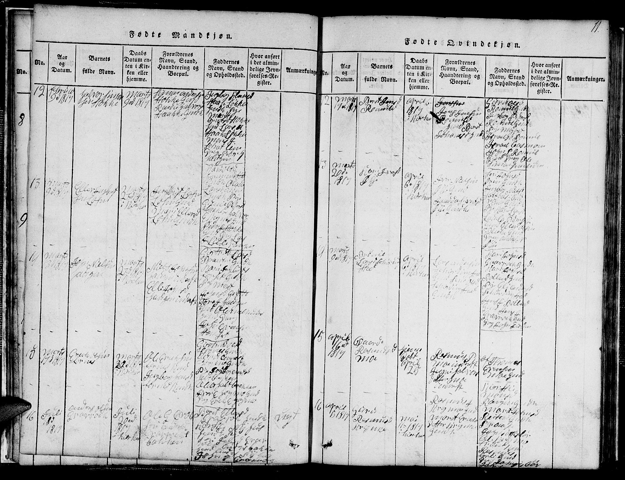 Ministerialprotokoller, klokkerbøker og fødselsregistre - Sør-Trøndelag, SAT/A-1456/691/L1092: Klokkerbok nr. 691C03, 1816-1852, s. 11