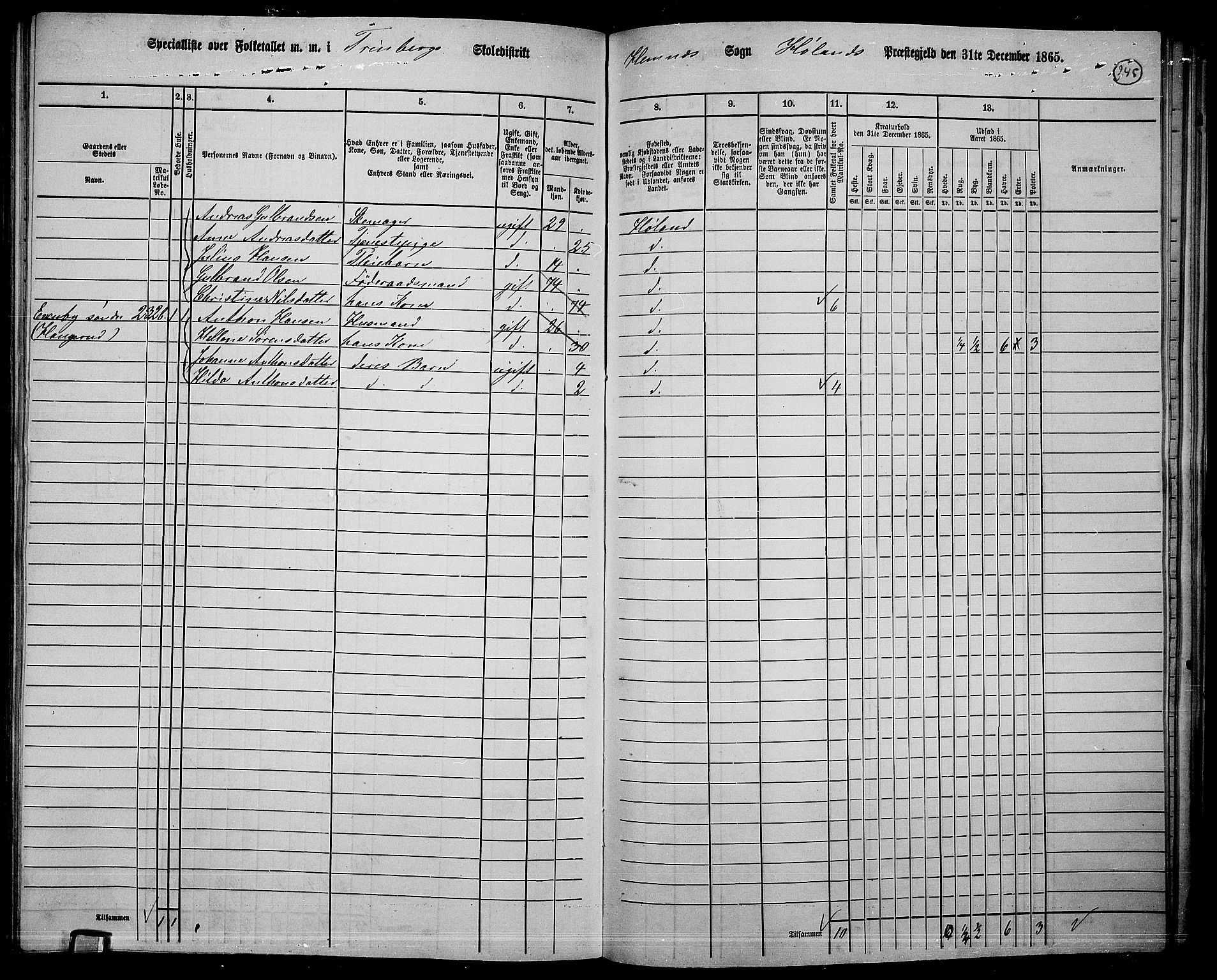 RA, Folketelling 1865 for 0221P Høland prestegjeld, 1865, s. 226