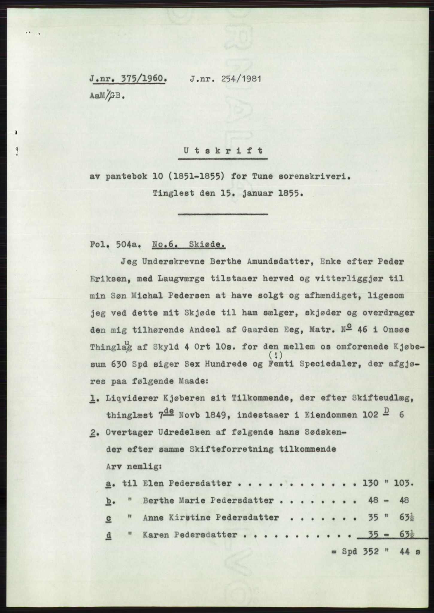 Statsarkivet i Oslo, SAO/A-10621/Z/Zd/L0011: Avskrifter, j.nr 4-798/1960, 1960, s. 199