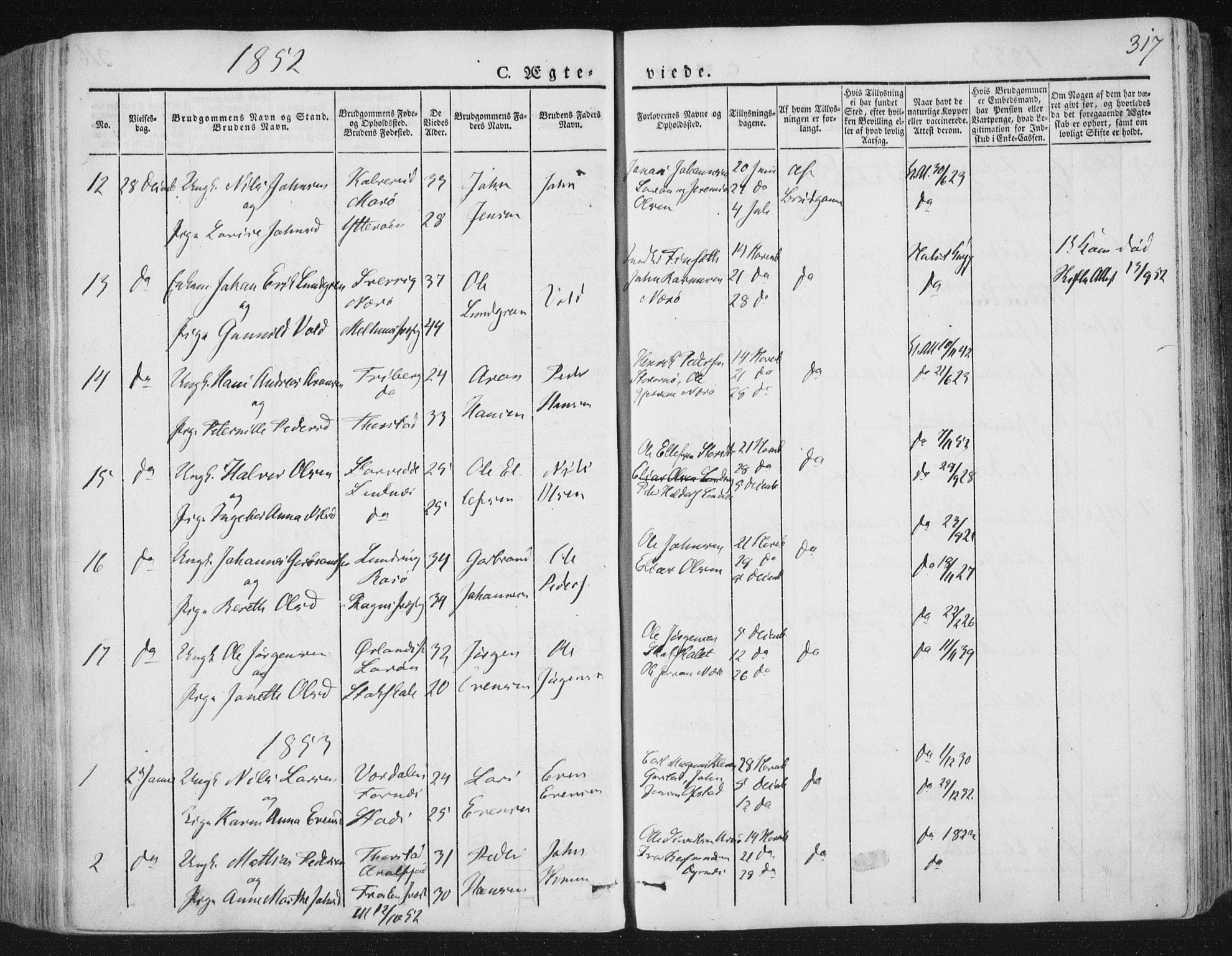 Ministerialprotokoller, klokkerbøker og fødselsregistre - Nord-Trøndelag, SAT/A-1458/784/L0669: Ministerialbok nr. 784A04, 1829-1859, s. 317