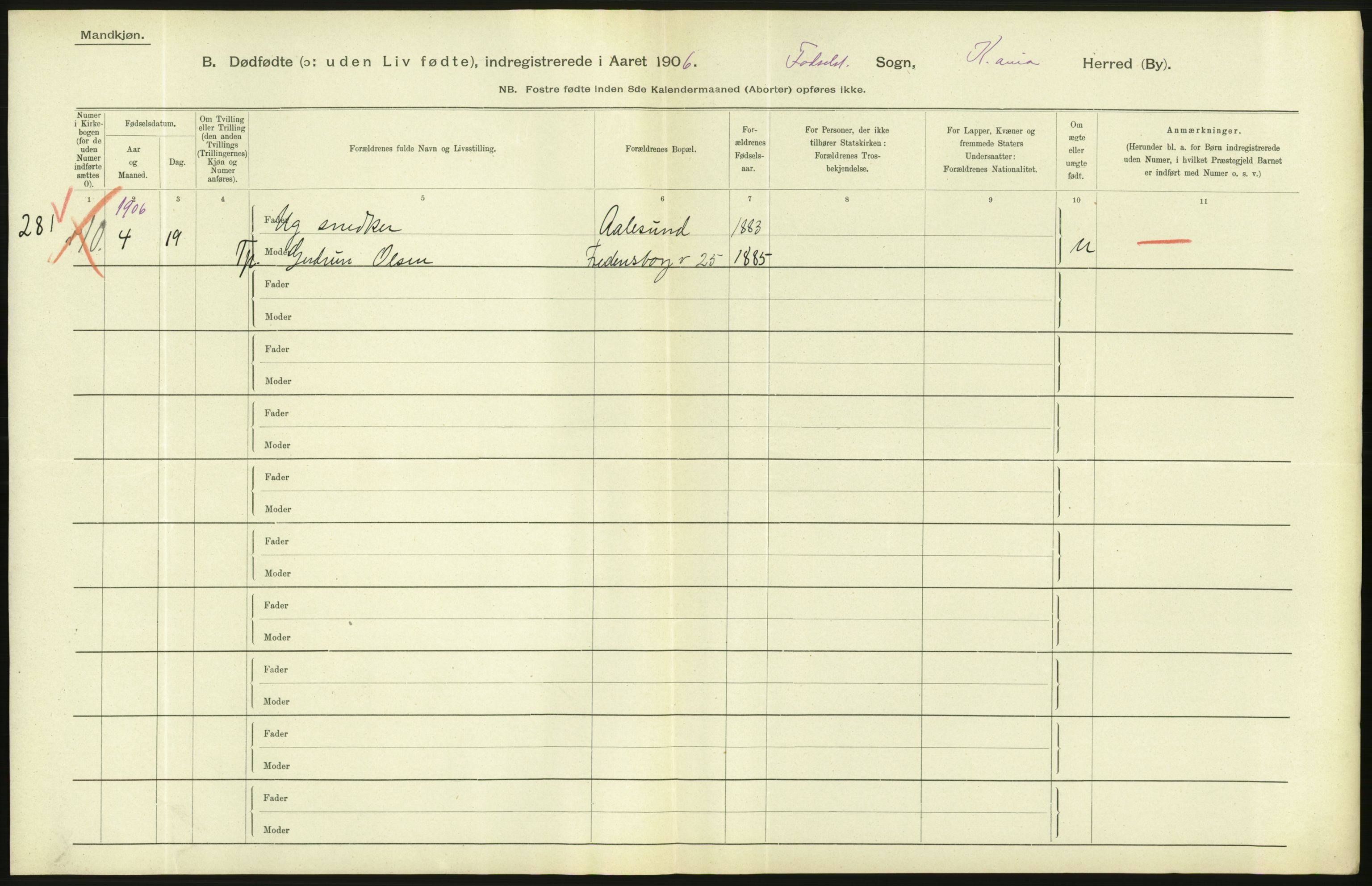 Statistisk sentralbyrå, Sosiodemografiske emner, Befolkning, RA/S-2228/D/Df/Dfa/Dfad/L0010: Kristiania: Døde, dødfødte, 1906, s. 508