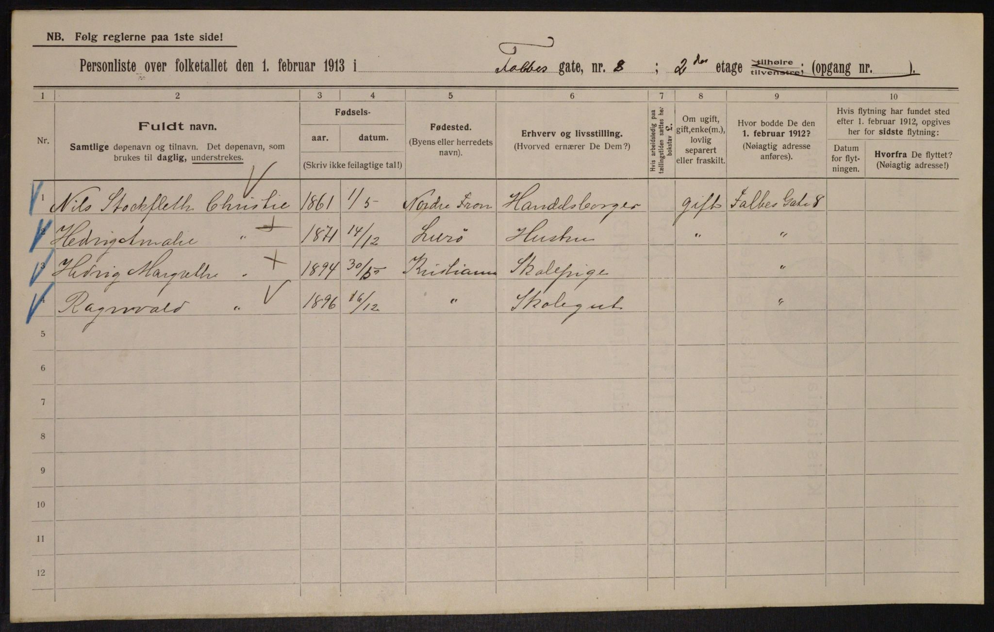 OBA, Kommunal folketelling 1.2.1913 for Kristiania, 1913, s. 23308