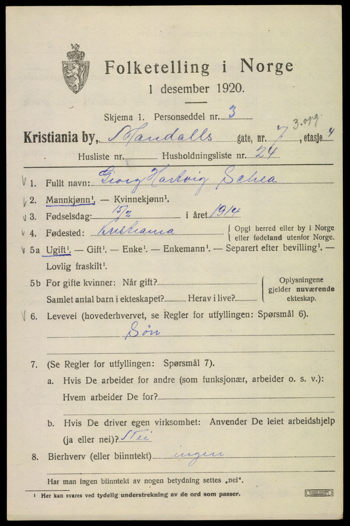 SAO, Folketelling 1920 for 0301 Kristiania kjøpstad, 1920, s. 374977