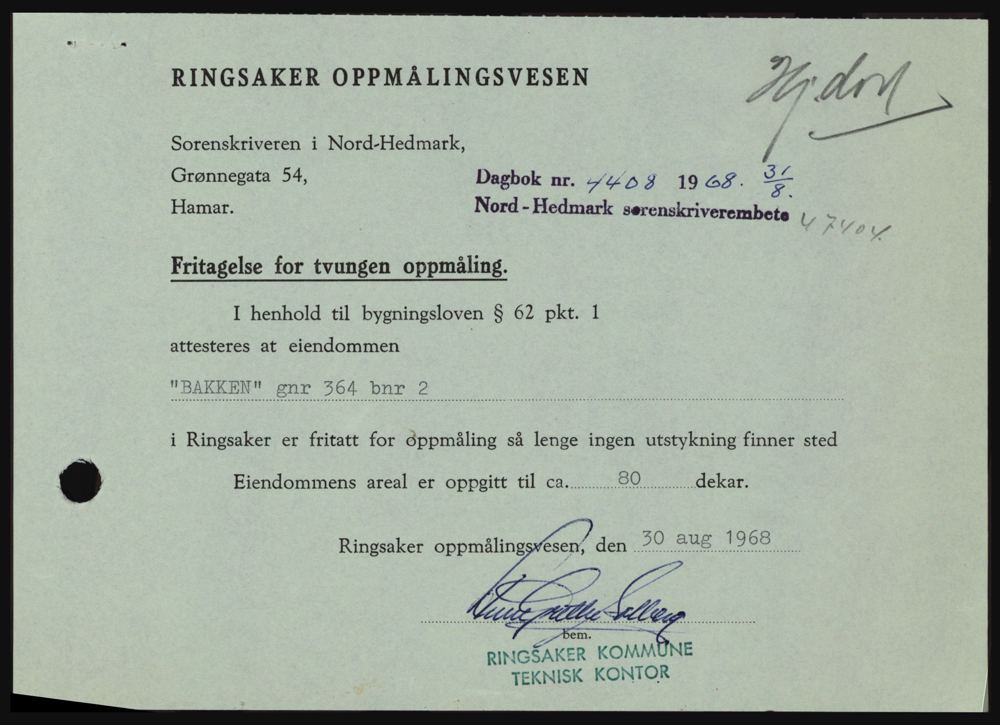 Nord-Hedmark sorenskriveri, SAH/TING-012/H/Hc/L0028: Pantebok nr. 28, 1968-1968, Dagboknr: 4408/1968