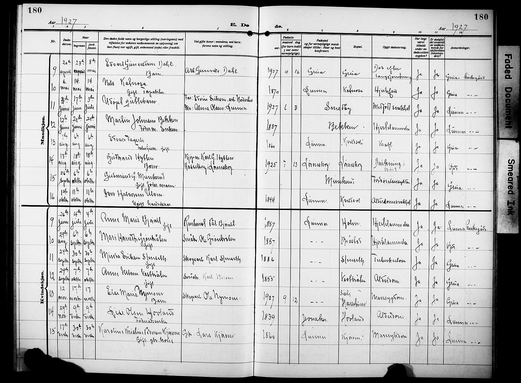 Lunner prestekontor, AV/SAH-PREST-118/H/Ha/Hab/L0002: Klokkerbok nr. 2, 1923-1933, s. 180