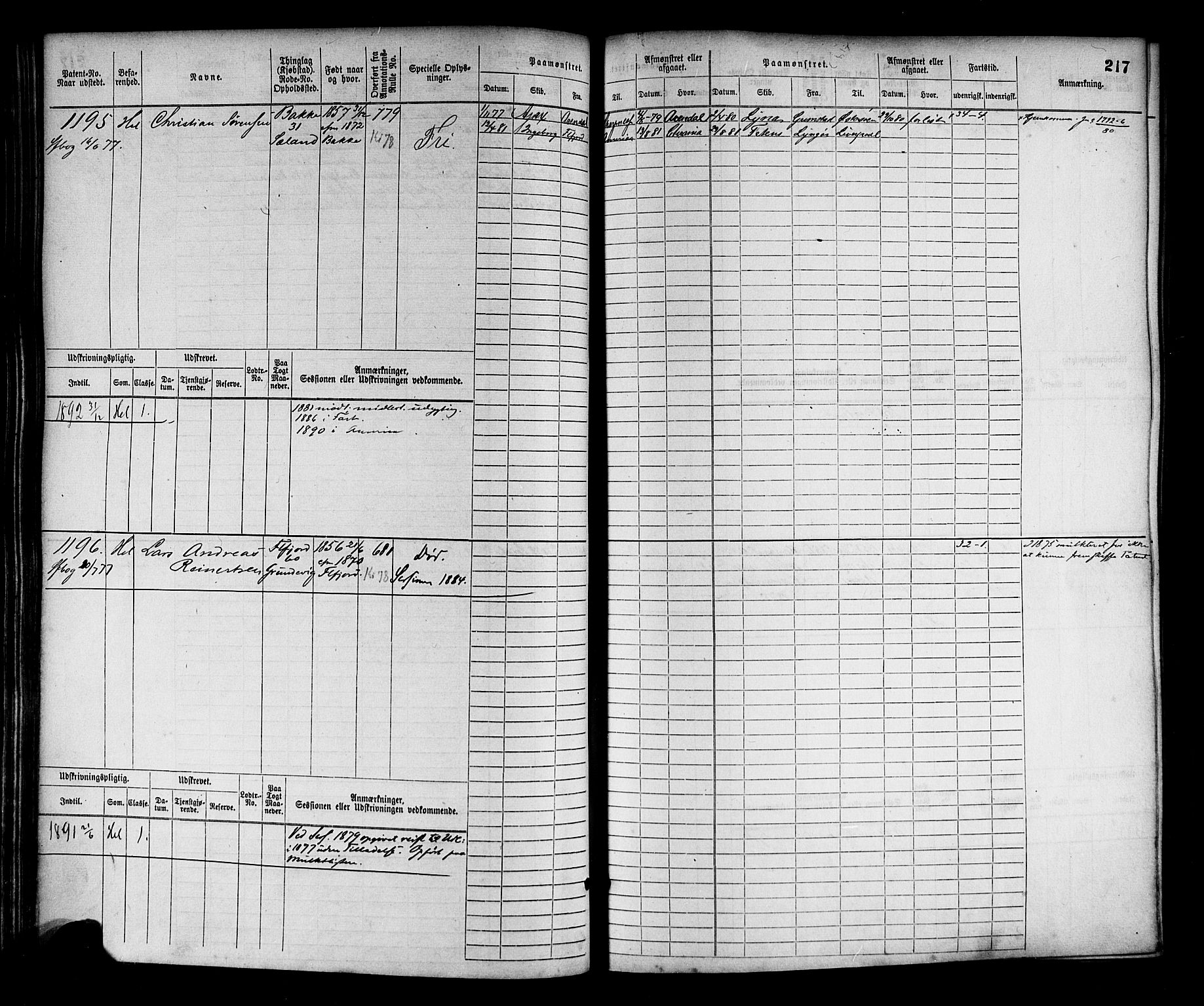 Flekkefjord mønstringskrets, AV/SAK-2031-0018/F/Fb/L0002: Hovedrulle nr 765-1514, N-5, 1868-1900, s. 220