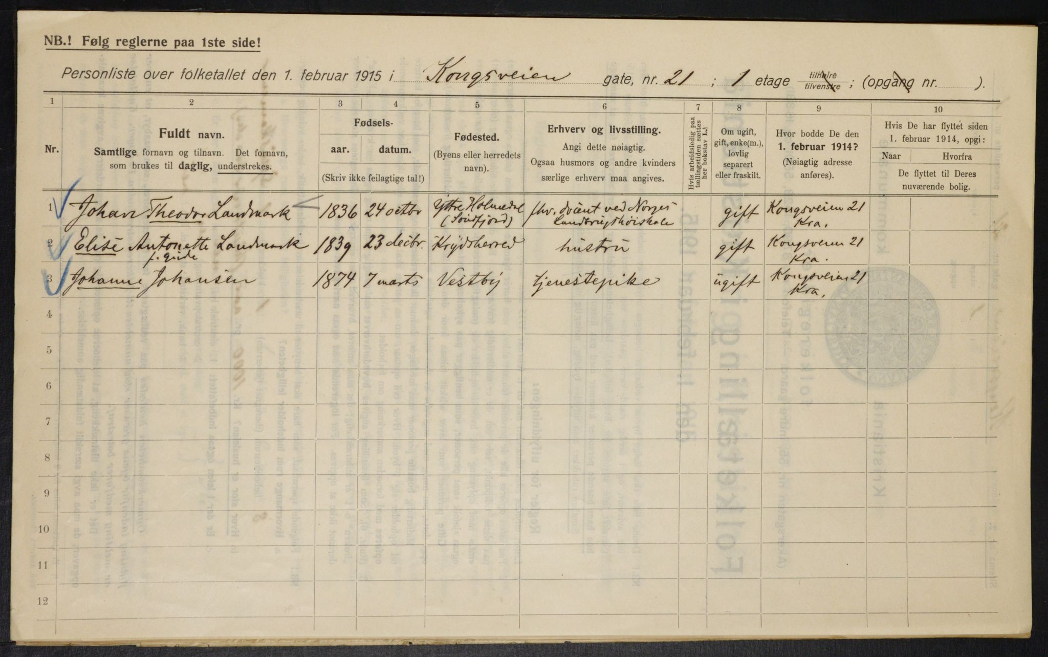 OBA, Kommunal folketelling 1.2.1915 for Kristiania, 1915, s. 52505