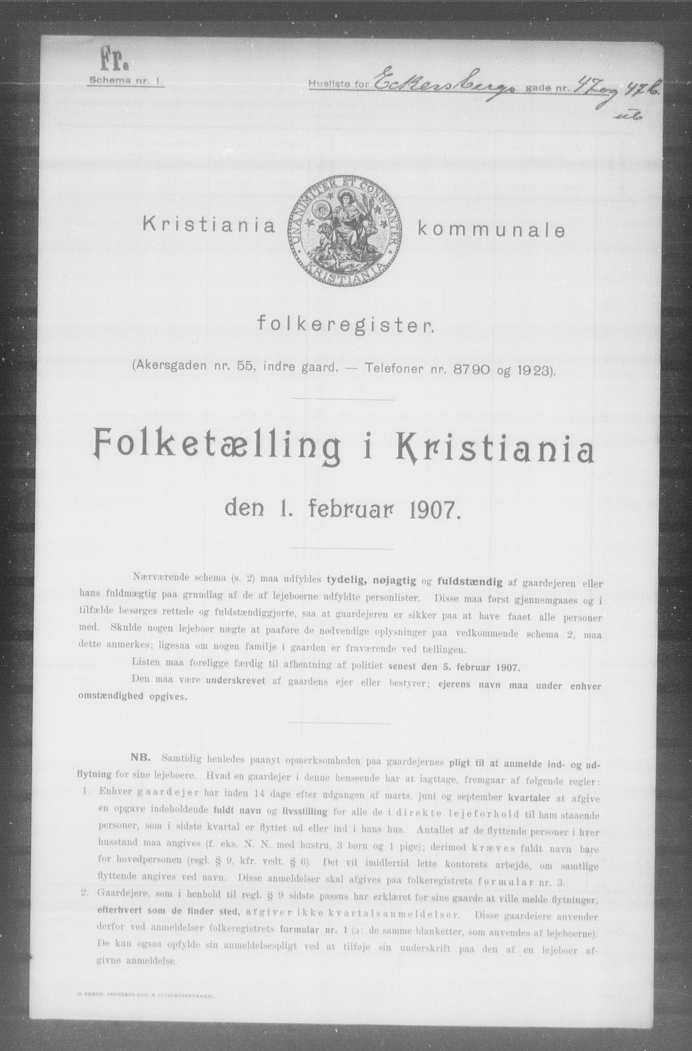 OBA, Kommunal folketelling 1.2.1907 for Kristiania kjøpstad, 1907, s. 9515