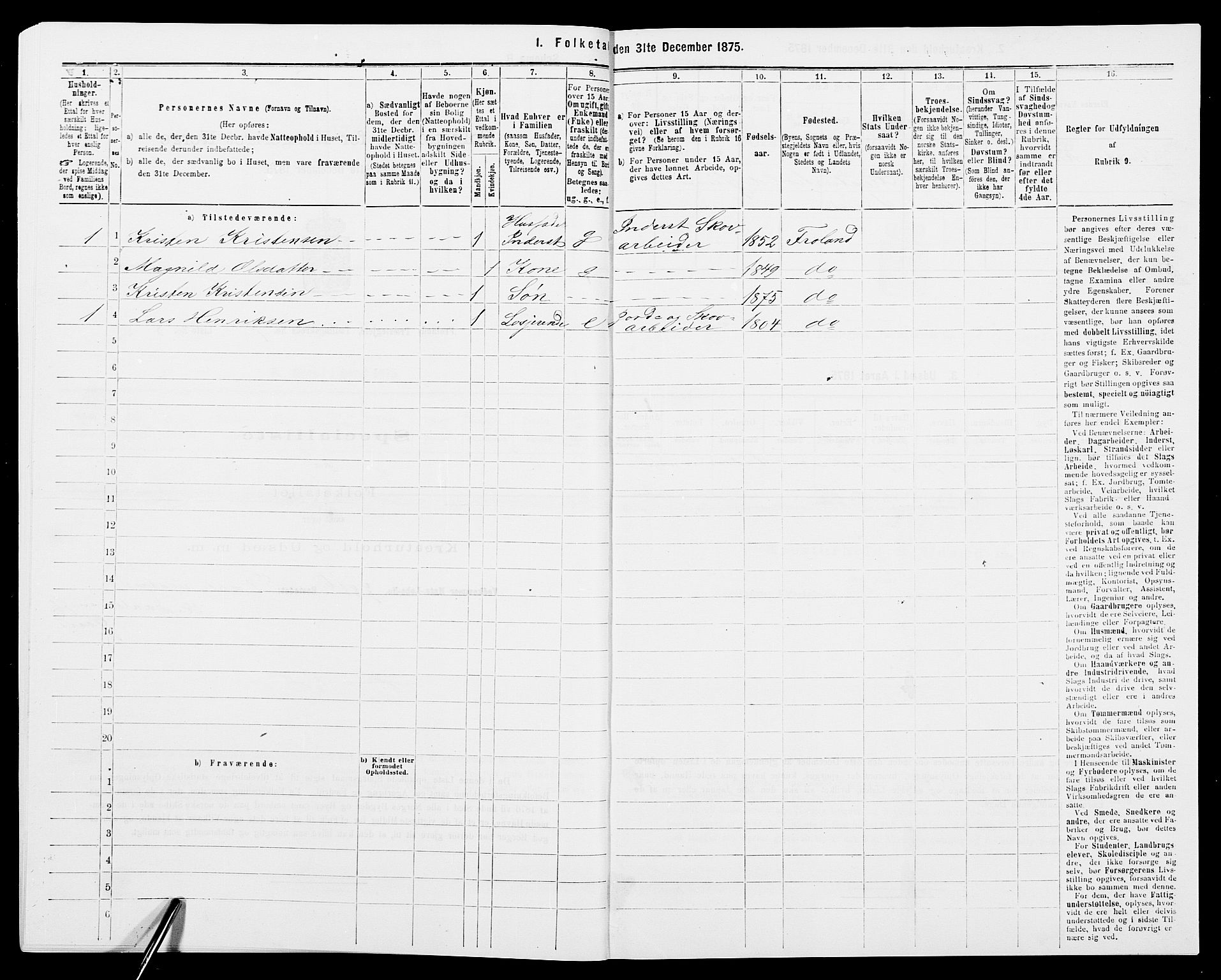 SAK, Folketelling 1875 for 0919P Froland prestegjeld, 1875, s. 651