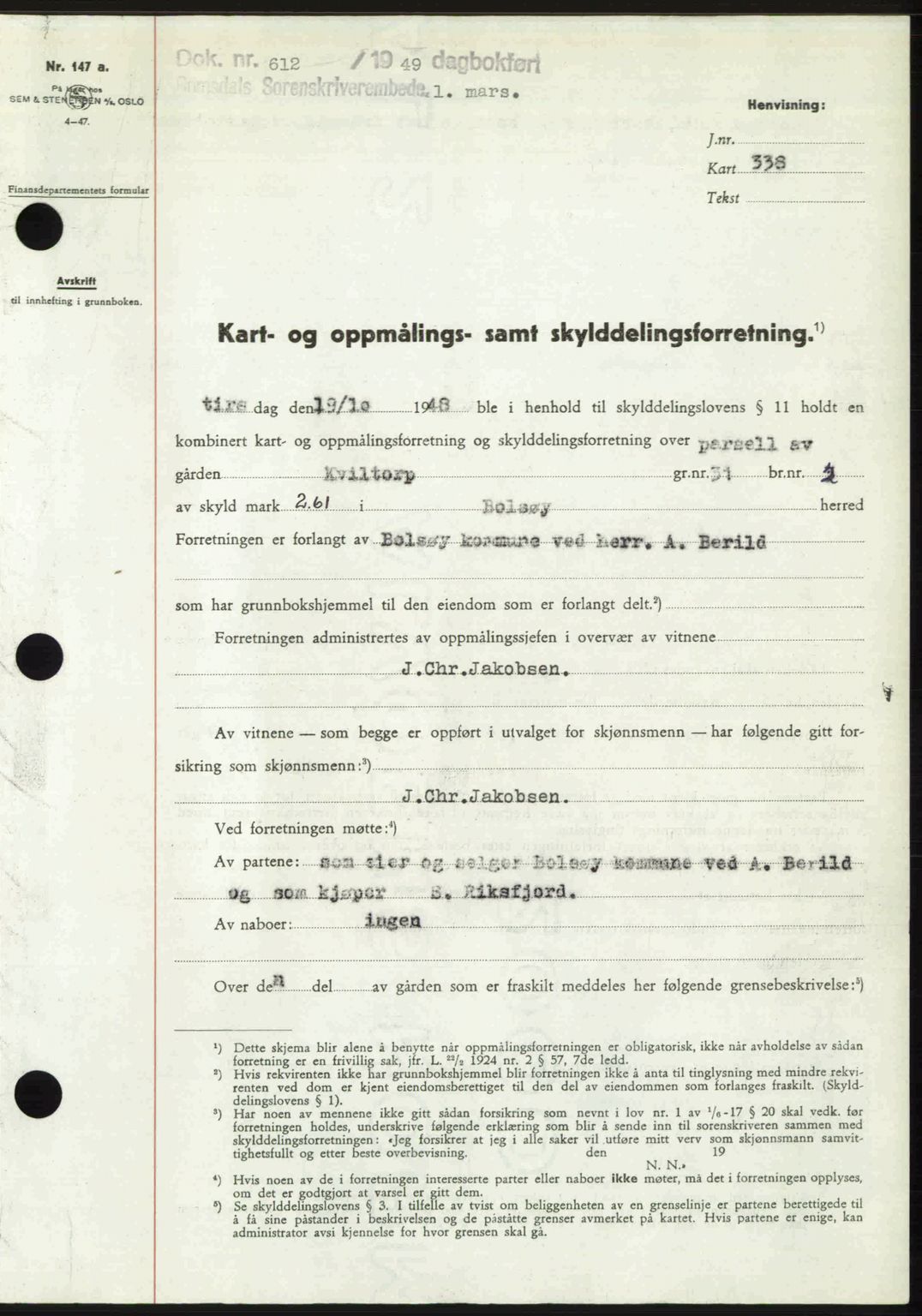 Romsdal sorenskriveri, SAT/A-4149/1/2/2C: Pantebok nr. A29, 1949-1949, Dagboknr: 612/1949