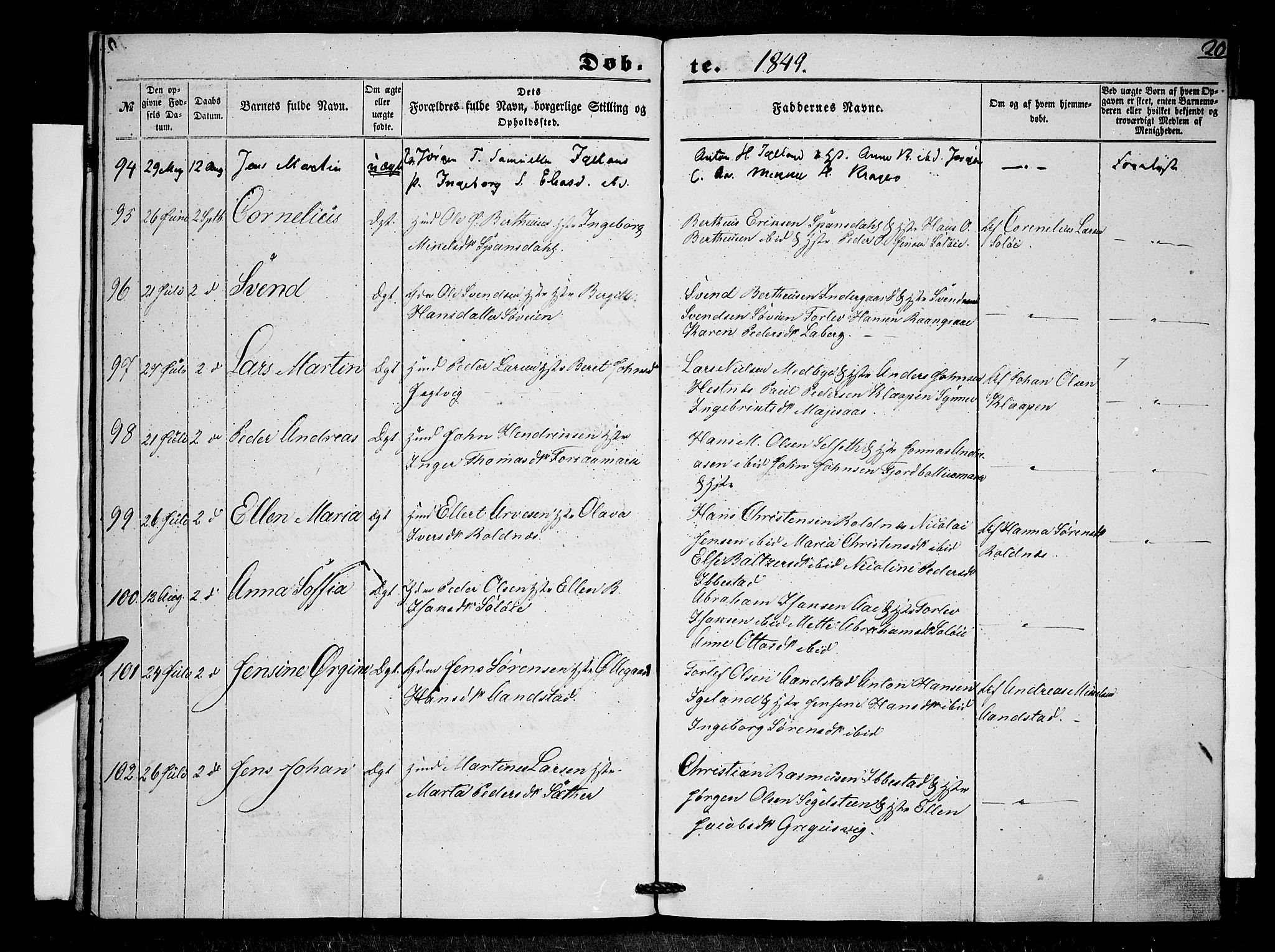 Ibestad sokneprestembete, AV/SATØ-S-0077/H/Ha/Haa/L0007kirke: Ministerialbok nr. 7, 1847-1850, s. 20