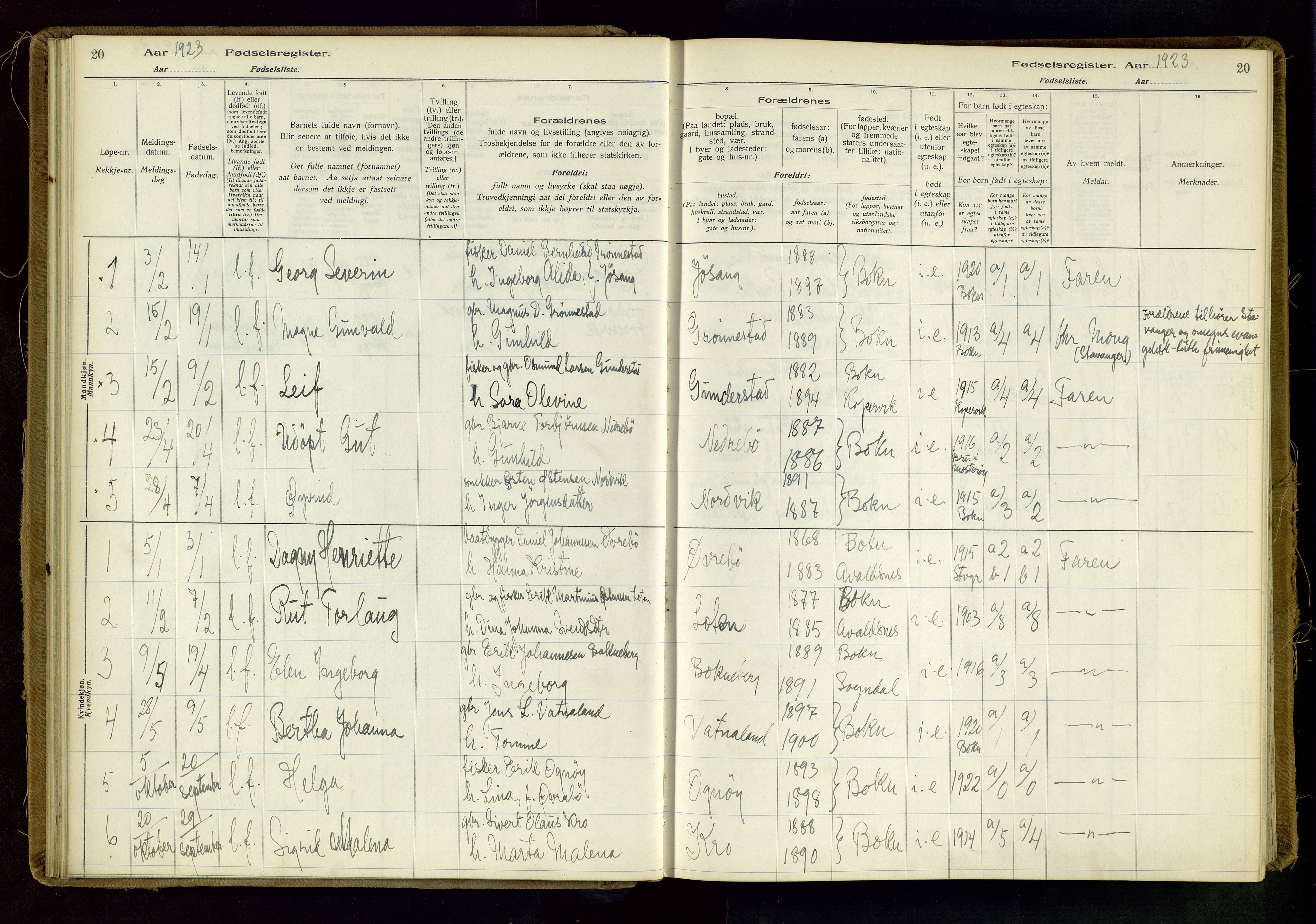 Tysvær sokneprestkontor, SAST/A -101864/I/Id/L0003: Fødselsregister nr. 3, 1916-1982, s. 20