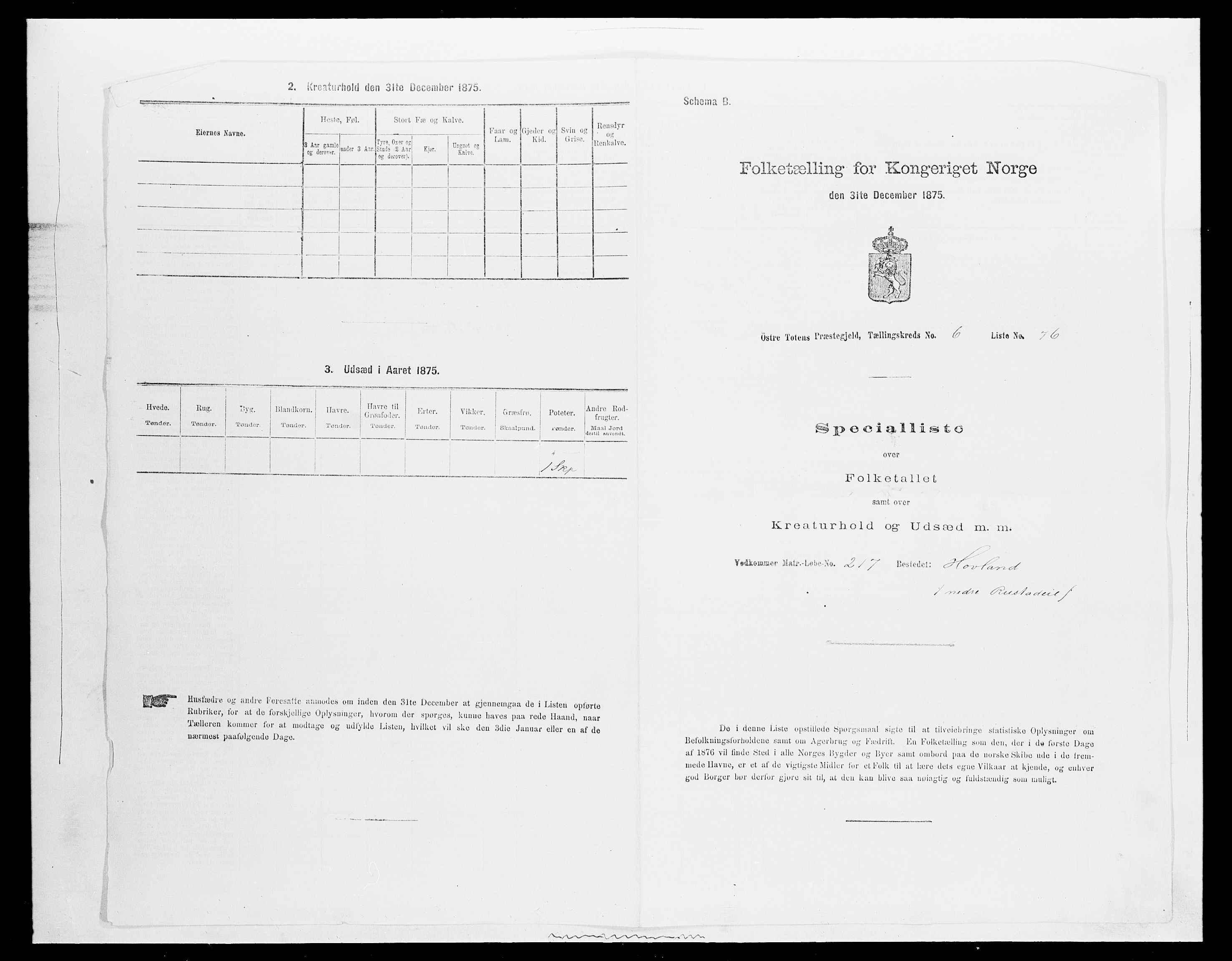 SAH, Folketelling 1875 for 0528P Østre Toten prestegjeld, 1875, s. 1290