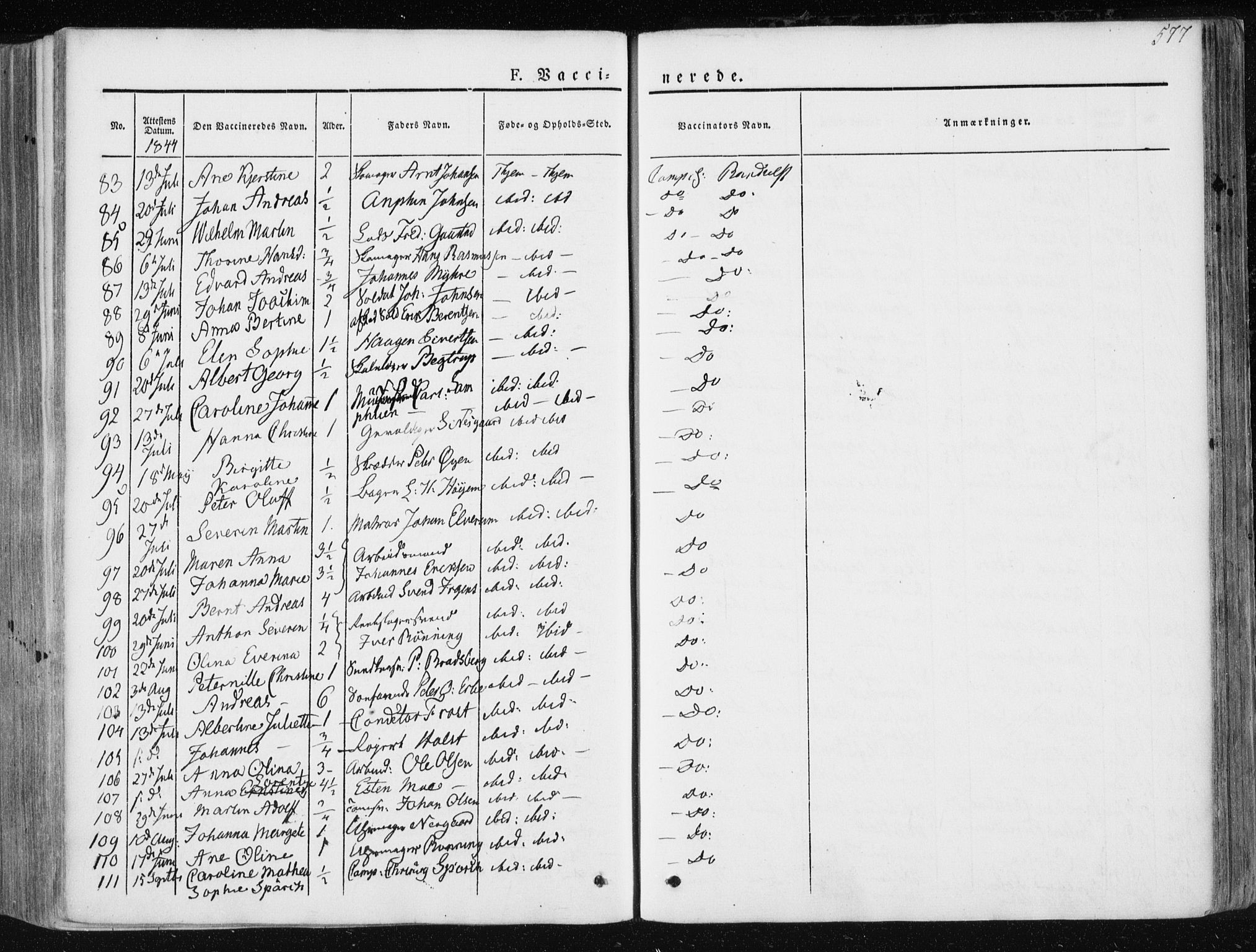Ministerialprotokoller, klokkerbøker og fødselsregistre - Sør-Trøndelag, SAT/A-1456/601/L0049: Ministerialbok nr. 601A17, 1839-1847, s. 577