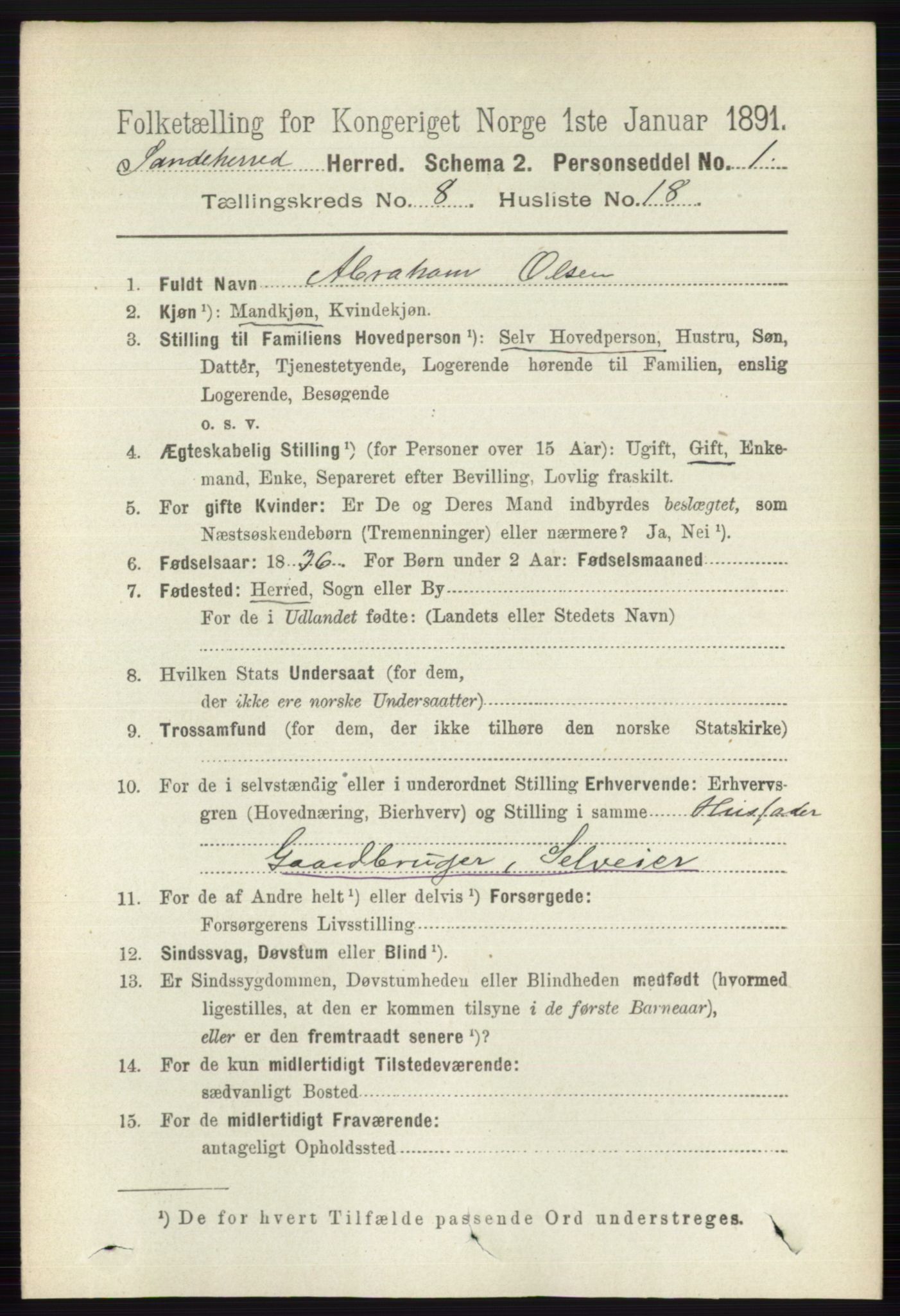 RA, Folketelling 1891 for 0724 Sandeherred herred, 1891, s. 4915