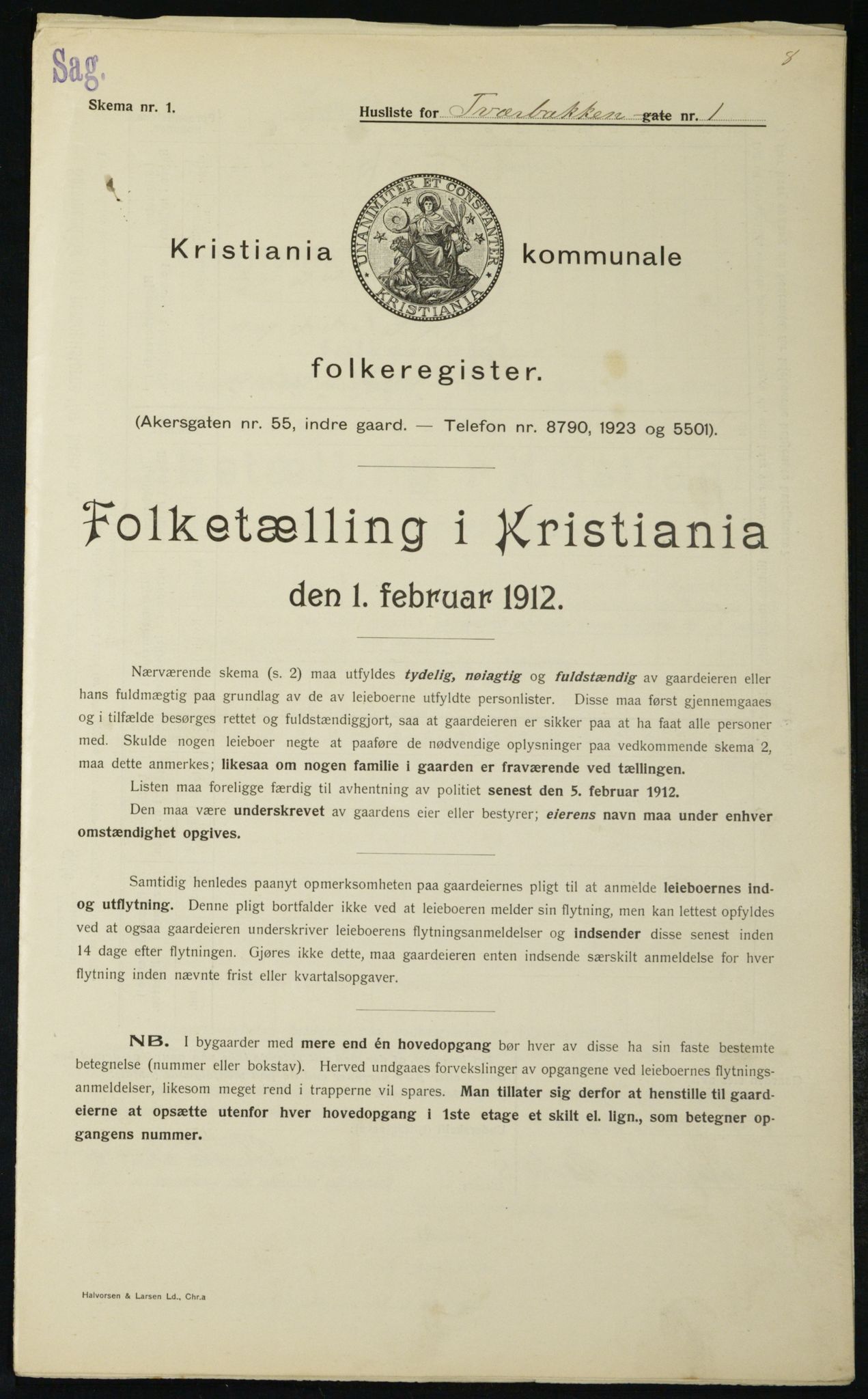 OBA, Kommunal folketelling 1.2.1912 for Kristiania, 1912, s. 117406