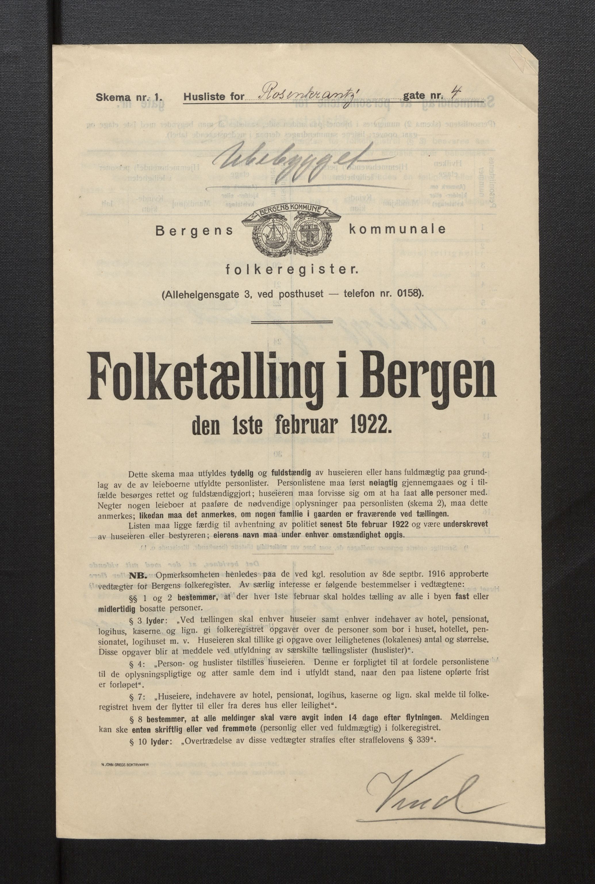 SAB, Kommunal folketelling 1922 for Bergen kjøpstad, 1922, s. 33124