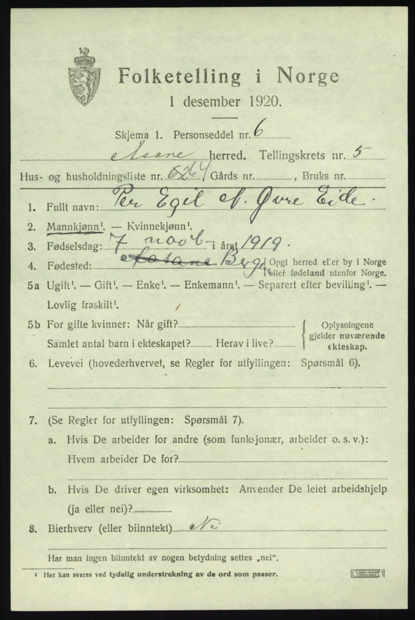 SAB, Folketelling 1920 for 1255 Åsane herred, 1920, s. 3631