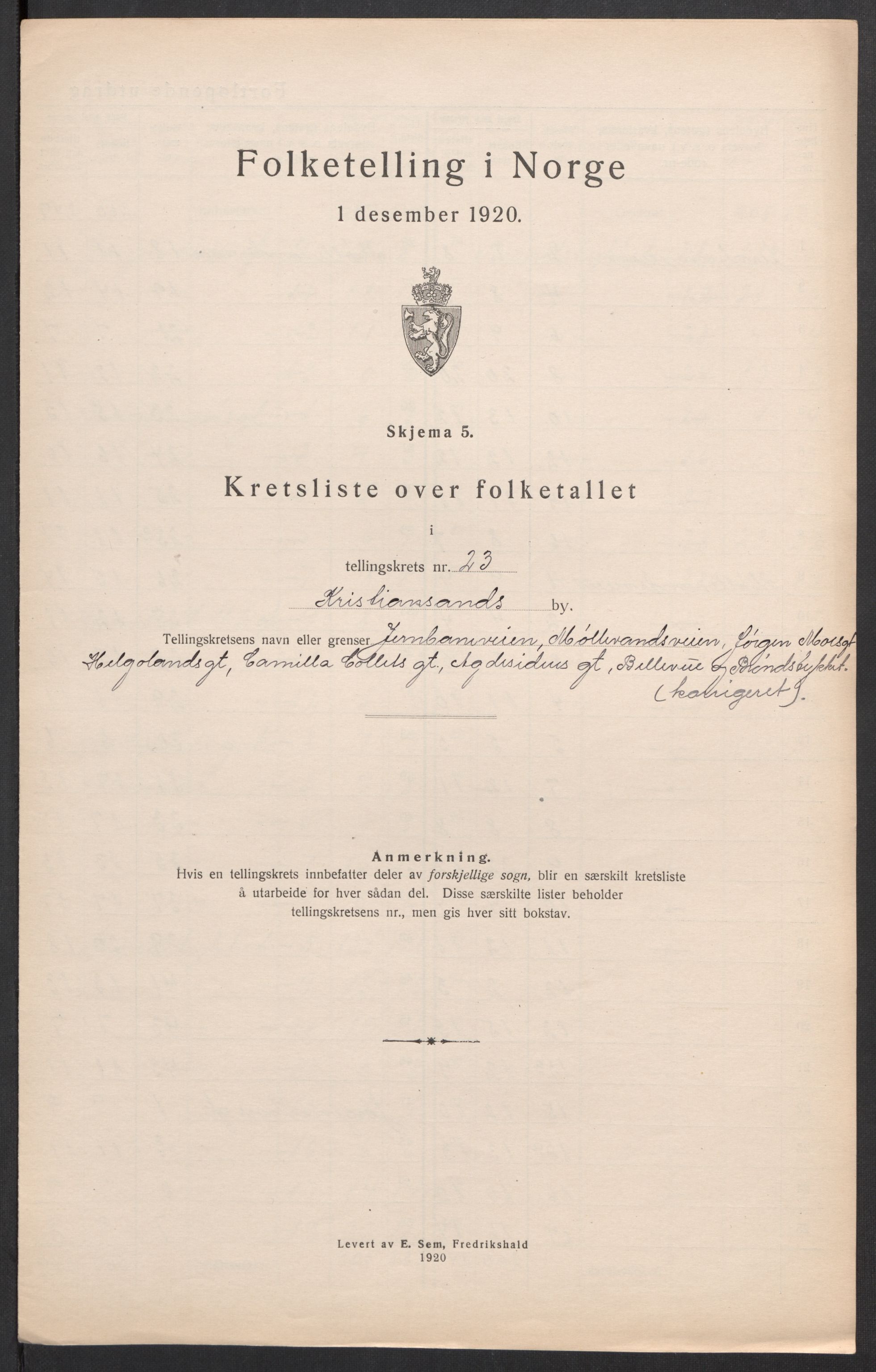 SAK, Folketelling 1920 for 1001 Kristiansand kjøpstad, 1920, s. 155