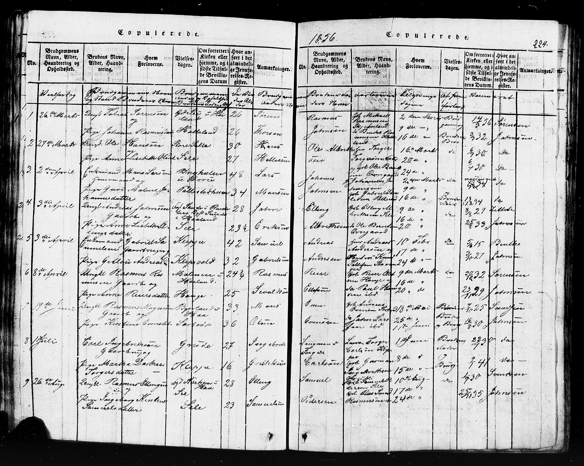 Klepp sokneprestkontor, AV/SAST-A-101803/001/3/30BB/L0001: Klokkerbok nr.  B 1, 1816-1859, s. 224