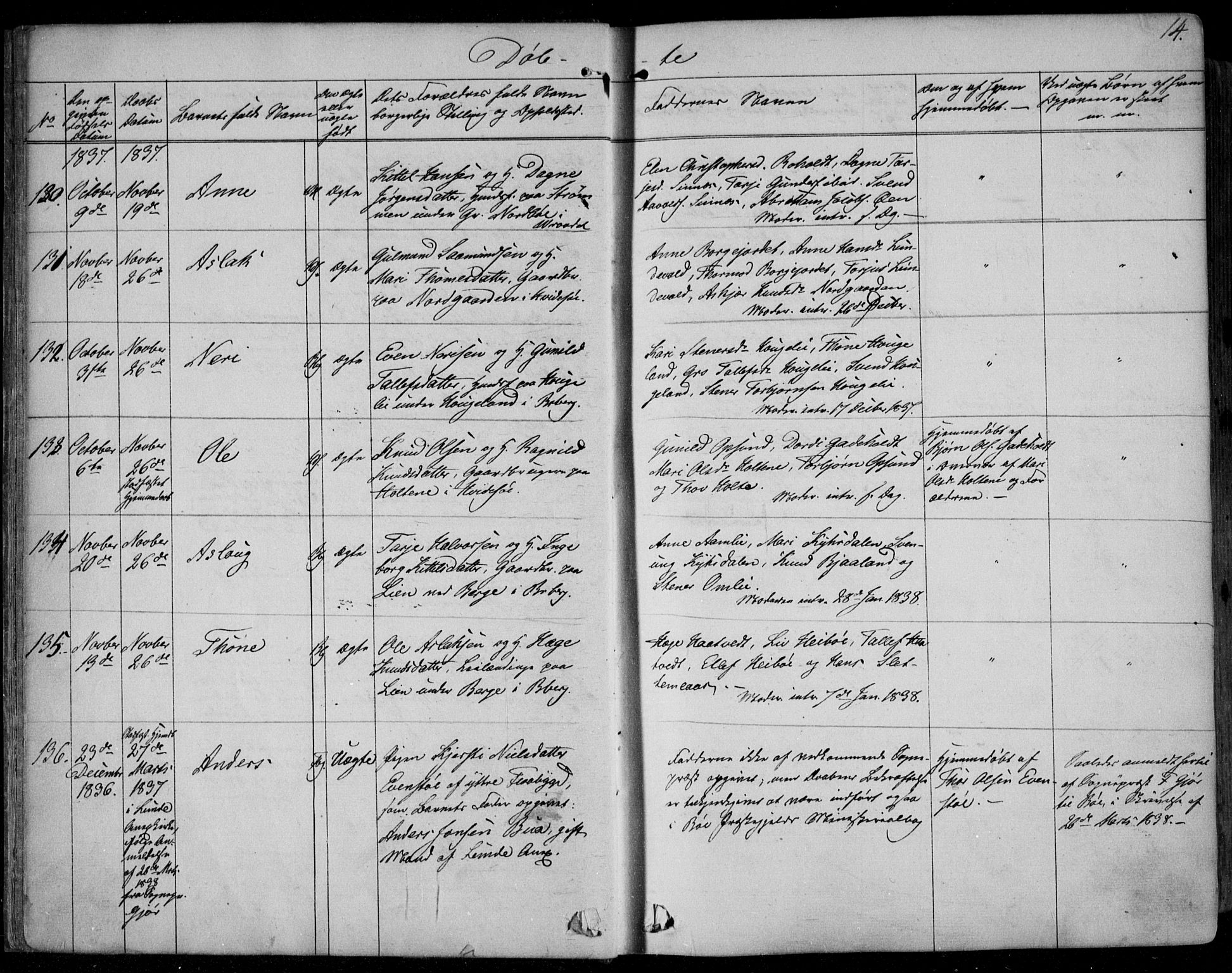 Kviteseid kirkebøker, AV/SAKO-A-276/F/Fa/L0006: Ministerialbok nr. I 6, 1836-1858, s. 14