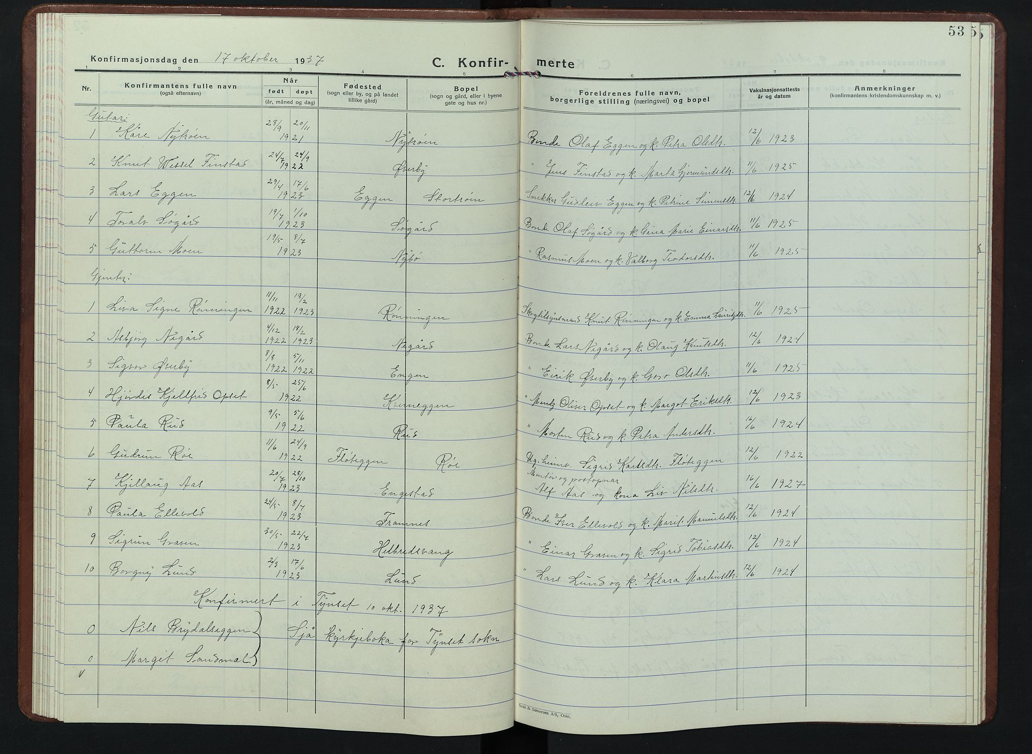 Tynset prestekontor, AV/SAH-PREST-058/H/Ha/Hab/L0013: Klokkerbok nr. 13, 1930-1946, s. 53